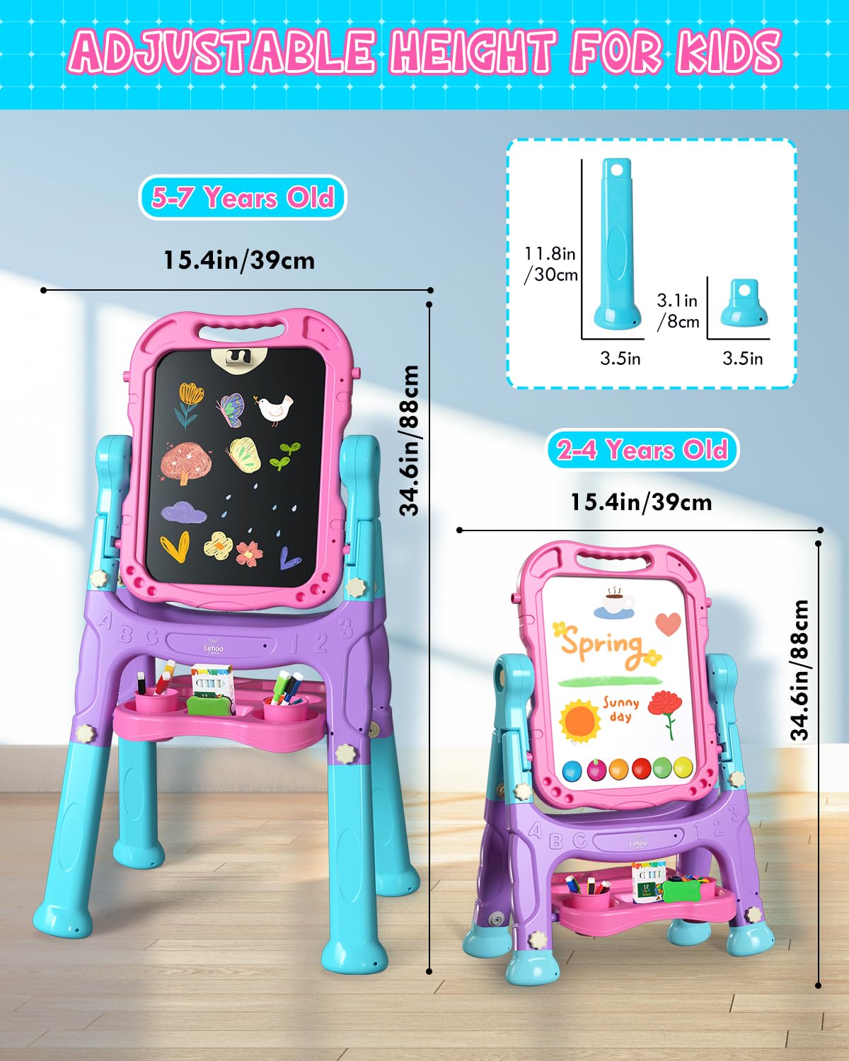 Lehoo Castle 4-in-1 Kids Easel — Double-Sided Magnetic Whiteboard & Chalkboard, Adjustable Height