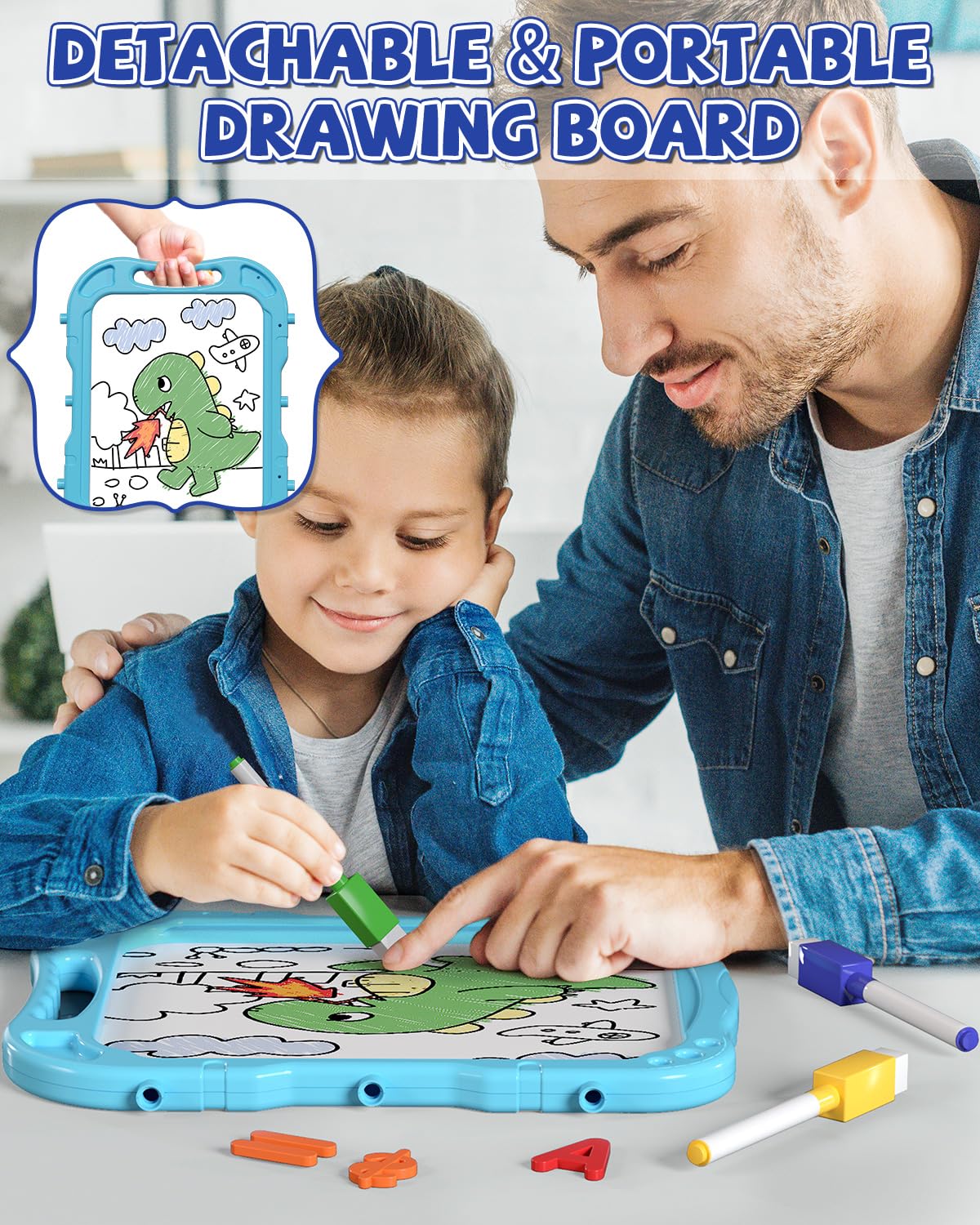 Lehoo Castle 4-in-1 Kids Easel | Adjustable, Double-Sided Magnetic Whiteboard & Chalkboard