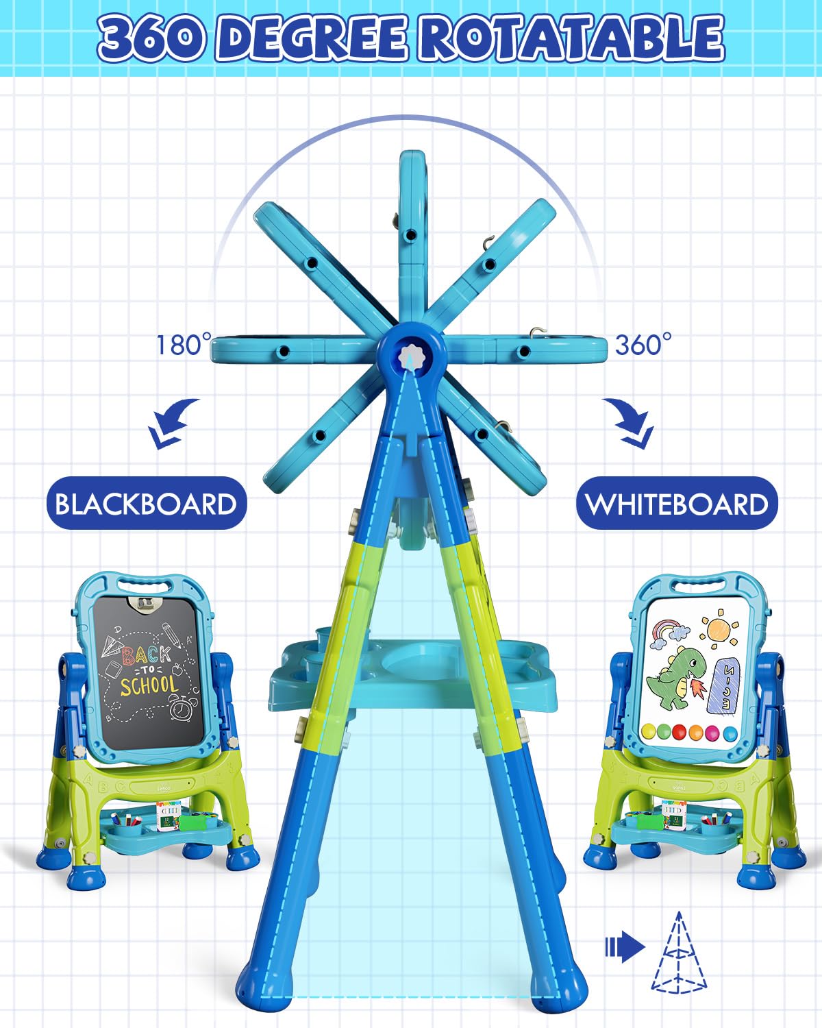 Lehoo Castle 4-in-1 Kids Easel | Adjustable, Double-Sided Magnetic Whiteboard & Chalkboard