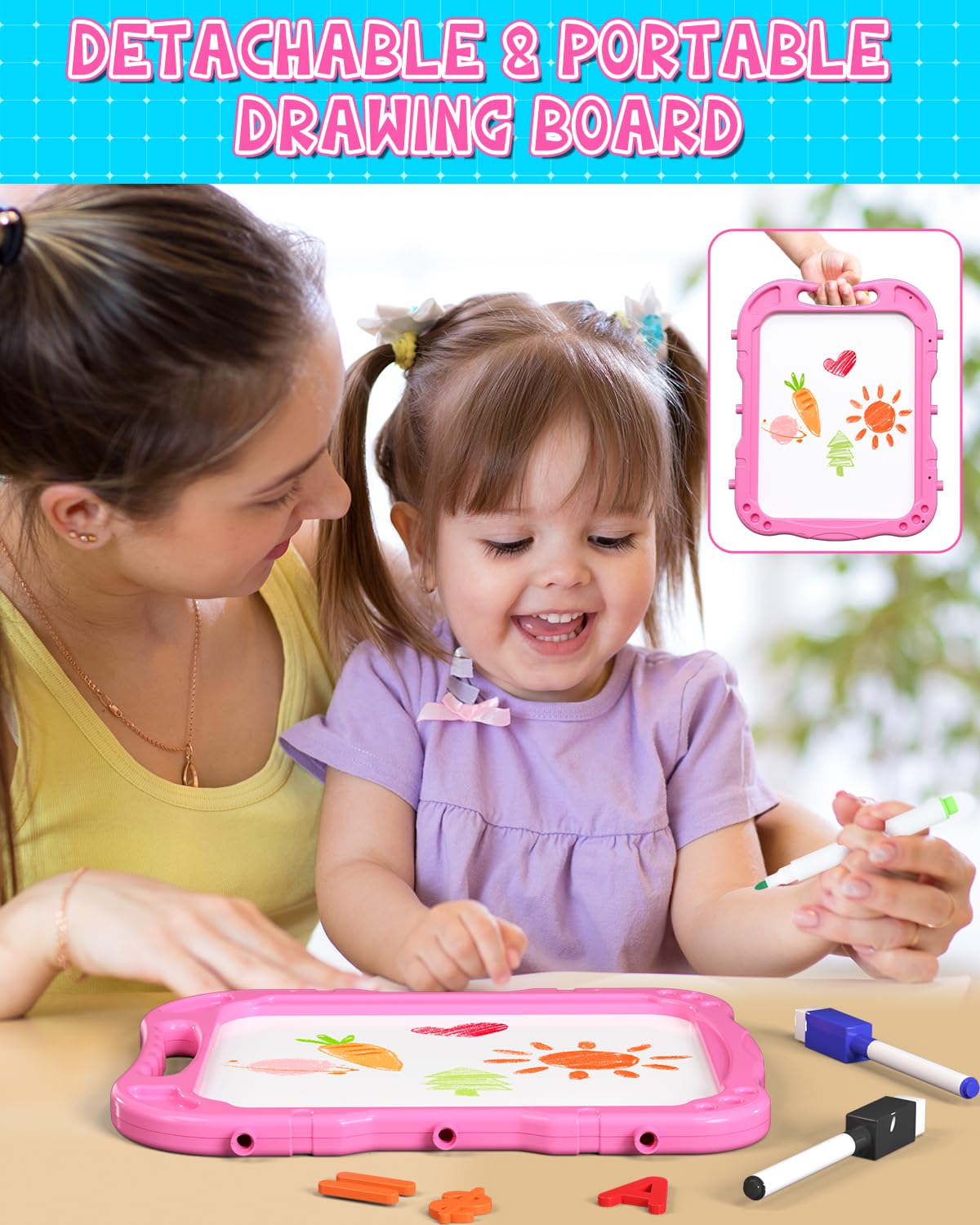 Lehoo Castle 4-in-1 Kids Easel — Double-Sided Magnetic Whiteboard & Chalkboard, Adjustable Height
