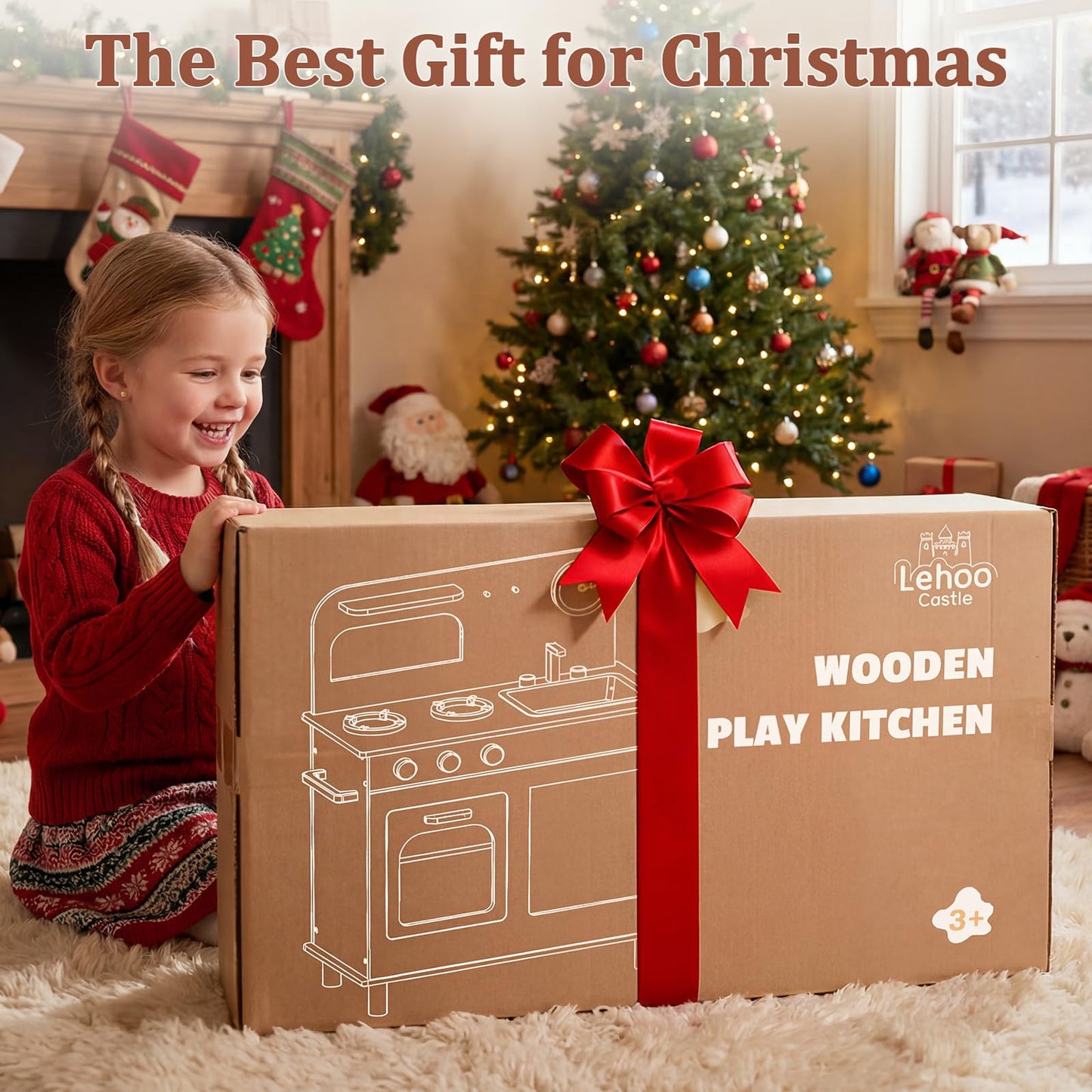 Lehoo Castle Kids Play Kitchen for Toddlers – Wooden Small Kitchen with Accessories