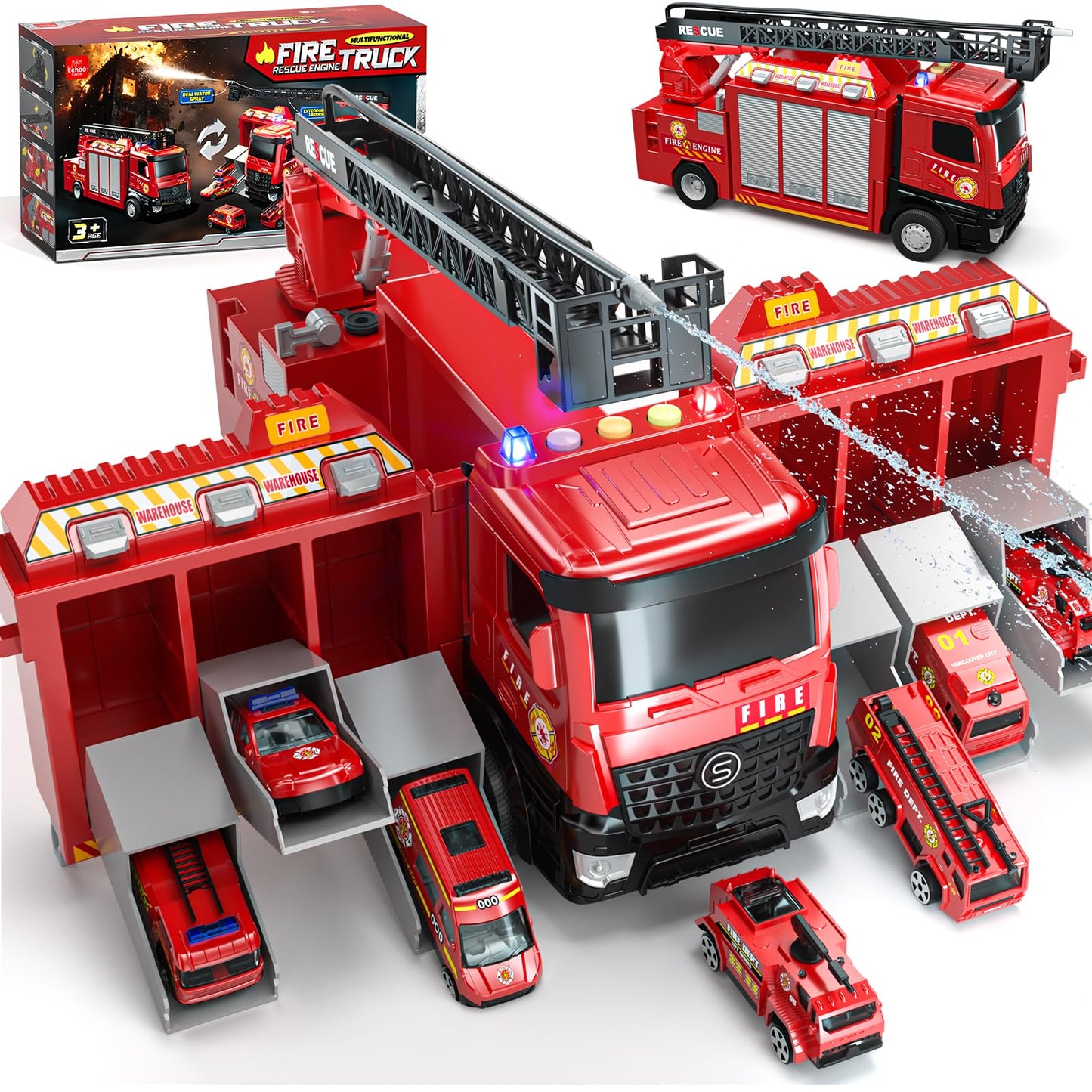 Lehoo Castle Fire Truck Toy for 3-7 Years | Rotating Ladder, Realistic Lights & Sounds