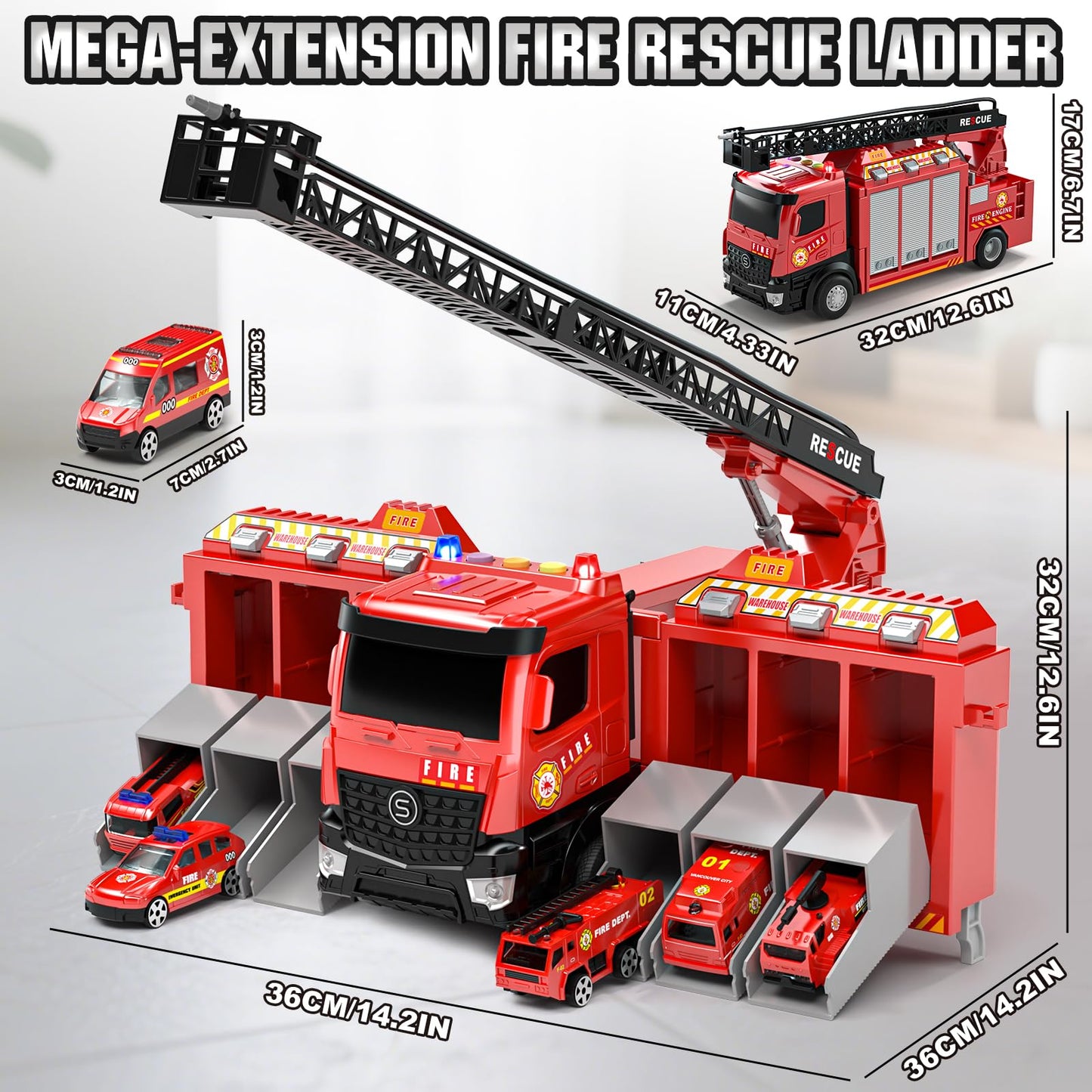 Lehoo Castle Fire Truck Toy for 3-7 Years | Rotating Ladder, Realistic Lights & Sounds