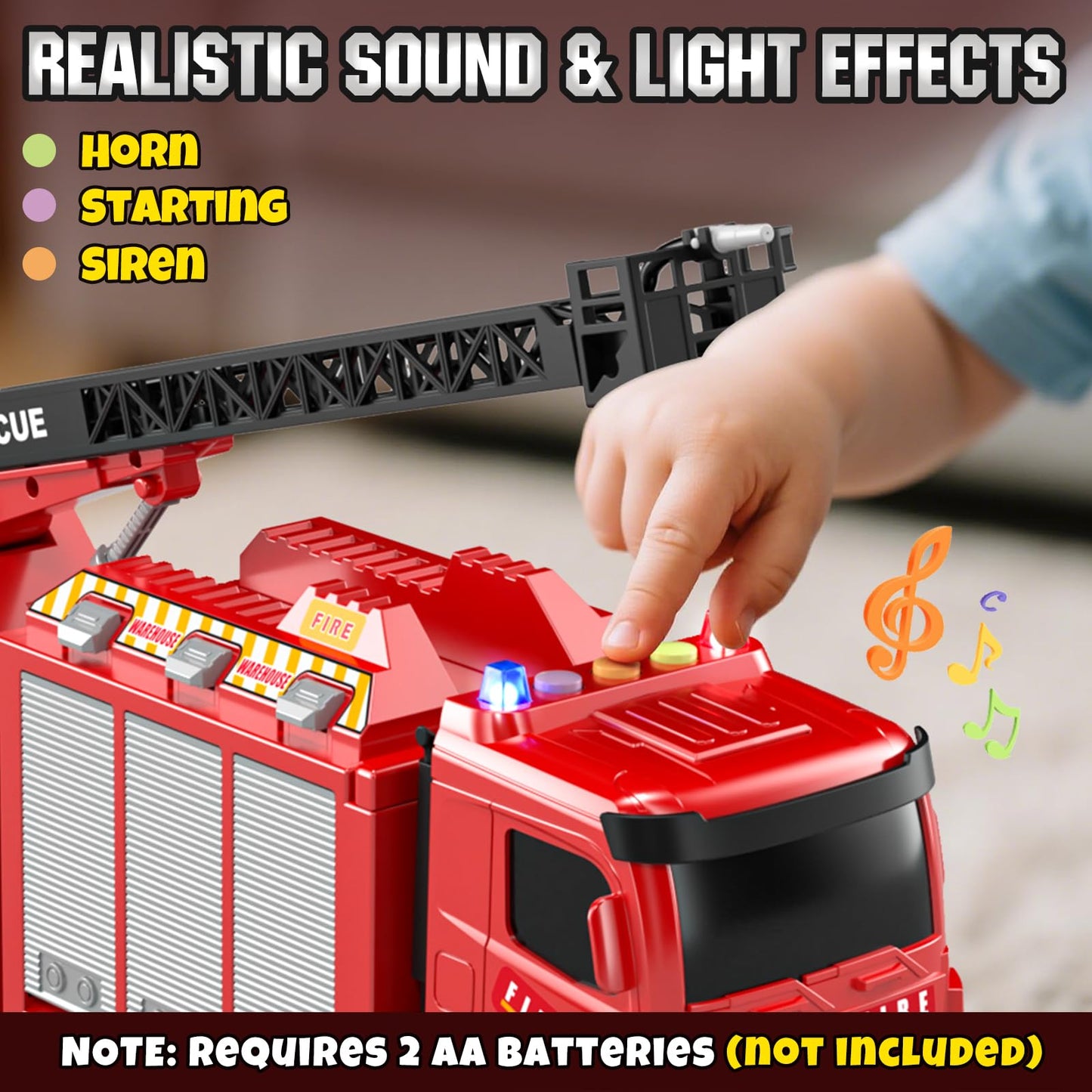 Lehoo Castle Fire Truck Toy for 3-7 Years | Rotating Ladder, Realistic Lights & Sounds