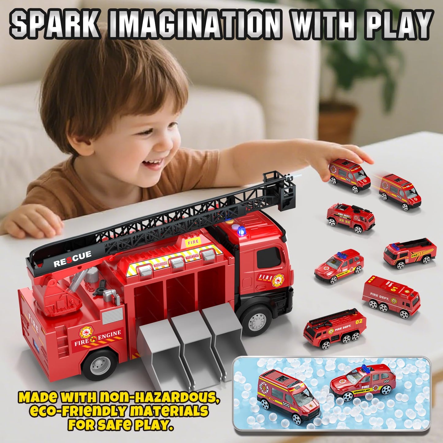 Lehoo Castle Fire Truck Toy for 3-7 Years | Rotating Ladder, Realistic Lights & Sounds