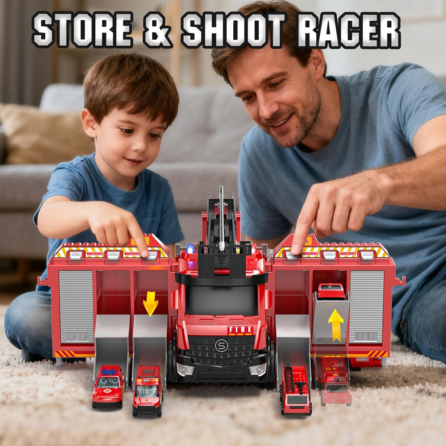 Lehoo Castle Fire Truck Toy for 3-7 Years | Rotating Ladder, Realistic Lights & Sounds