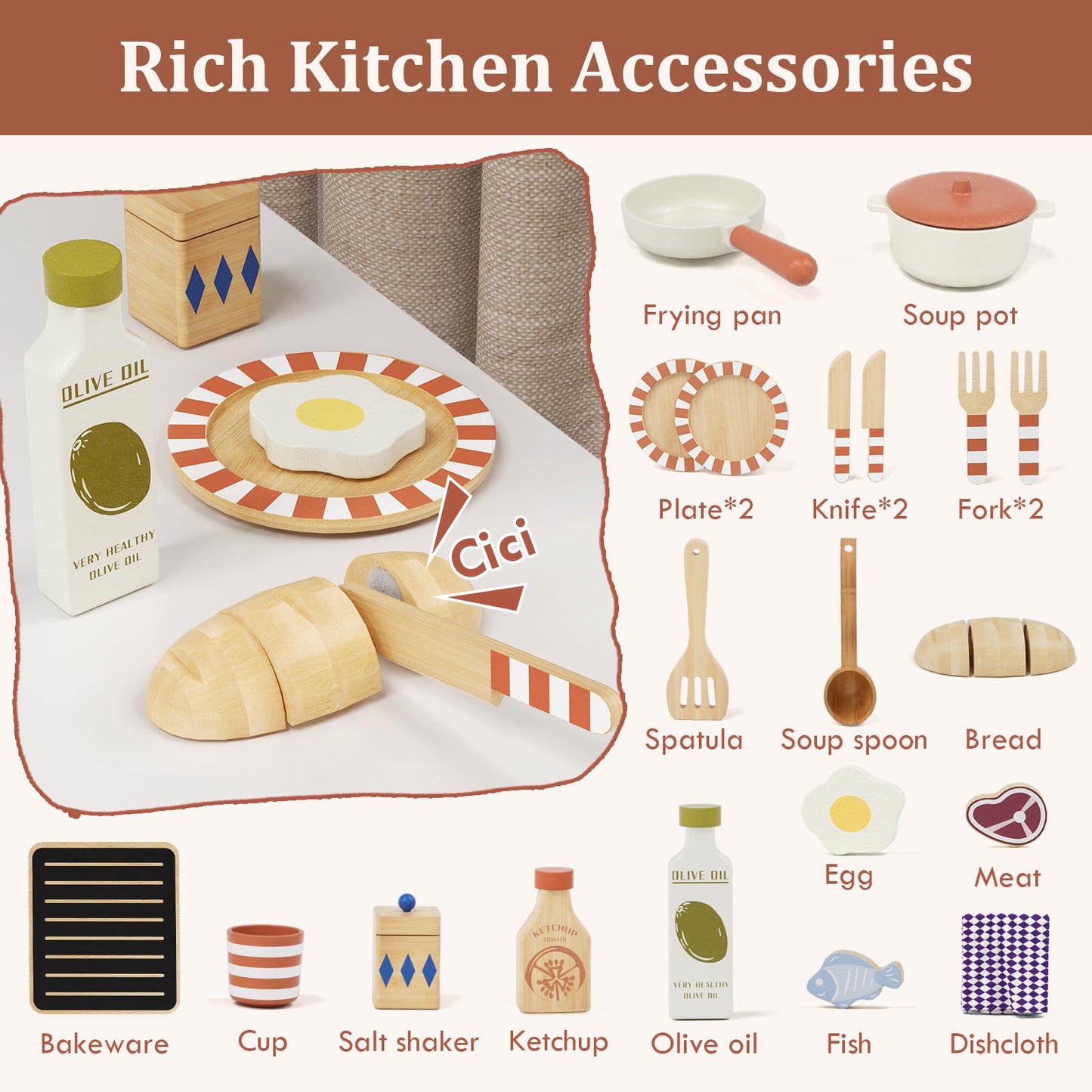 Lehoo Castle Kids Play Kitchen for Toddlers – Wooden Small Kitchen with Accessories