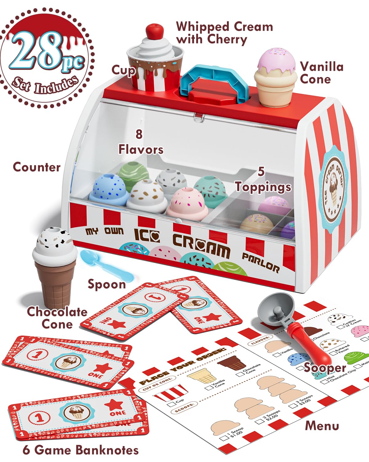 Lehoo Castle Ice Cream Counter Play Set for Kids 3-7 | Pretend Play Ice Cream Shop