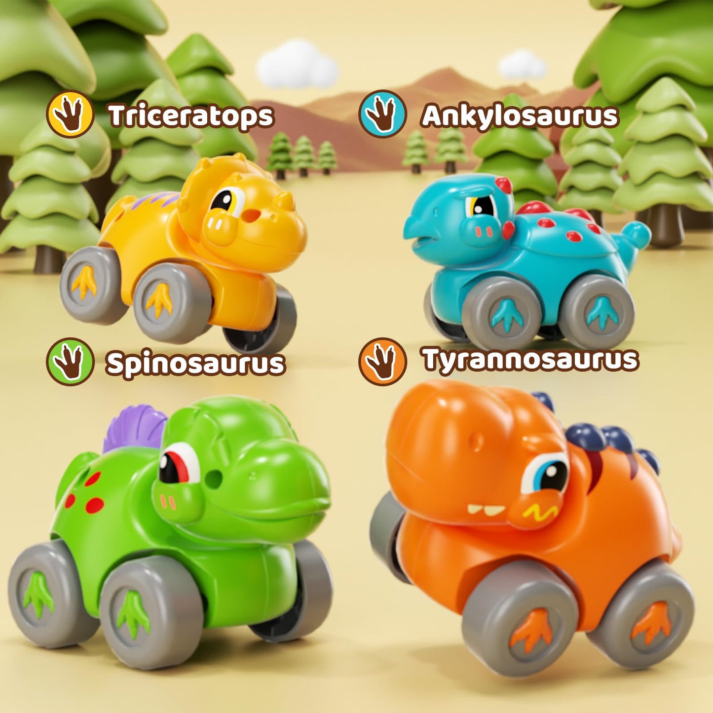 Lehoo Castle Dinosaur Slide with 4 Mini Cars – Toddler Race Track Toy (12-36 Months)