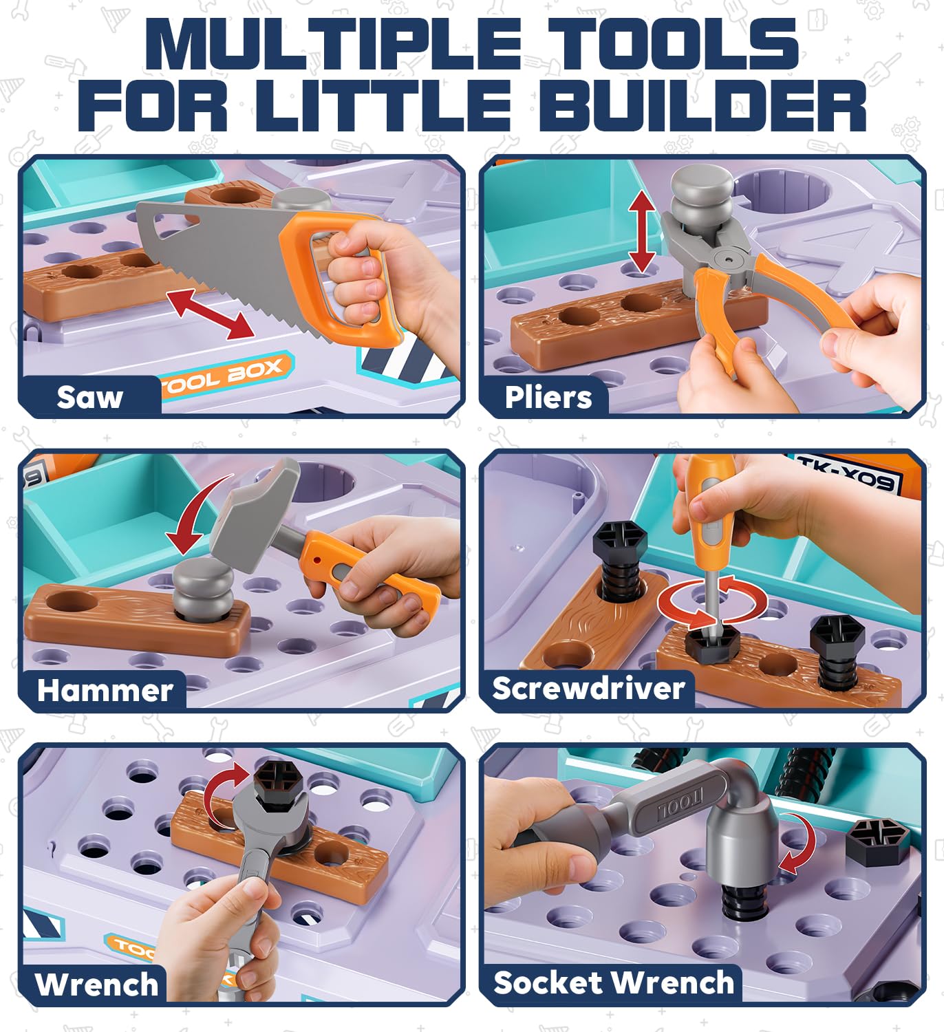 Lehoo Castle Kids Tool Bench (32.5 Inches Tall) — 2-in-1 Workbench & Toolbox with Electric Drill | Pretend Play Toy for Ages 3-5