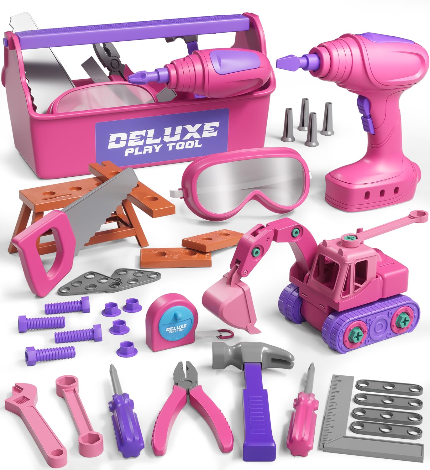 Lehoo Castle Kids Tool Set with Electric Drill & Tool Box - Pink