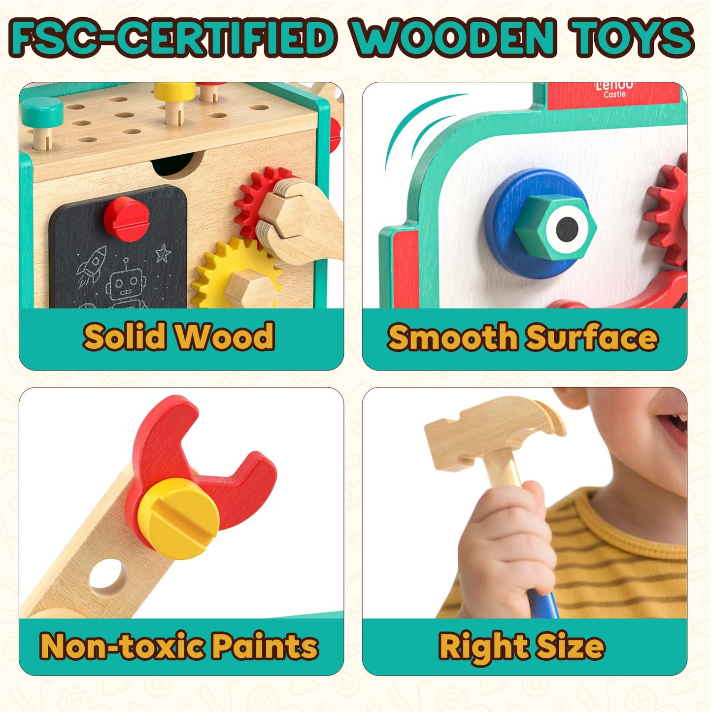 Lehoo Castle Kids Tool Set — Wooden Tool Bench & Robot STEM Toys for Ages 3-5