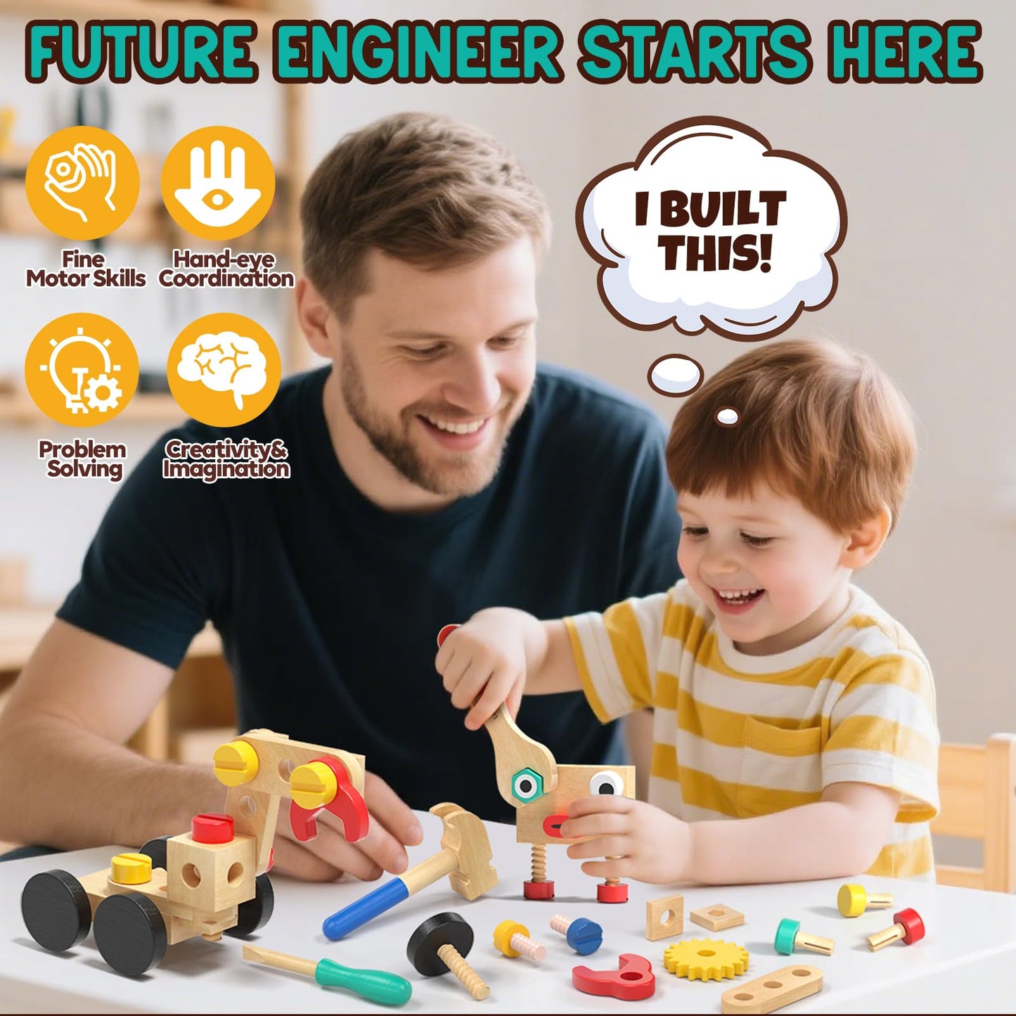 Lehoo Castle Kids Tool Set — Wooden Tool Bench & Robot STEM Toys for Ages 3-5