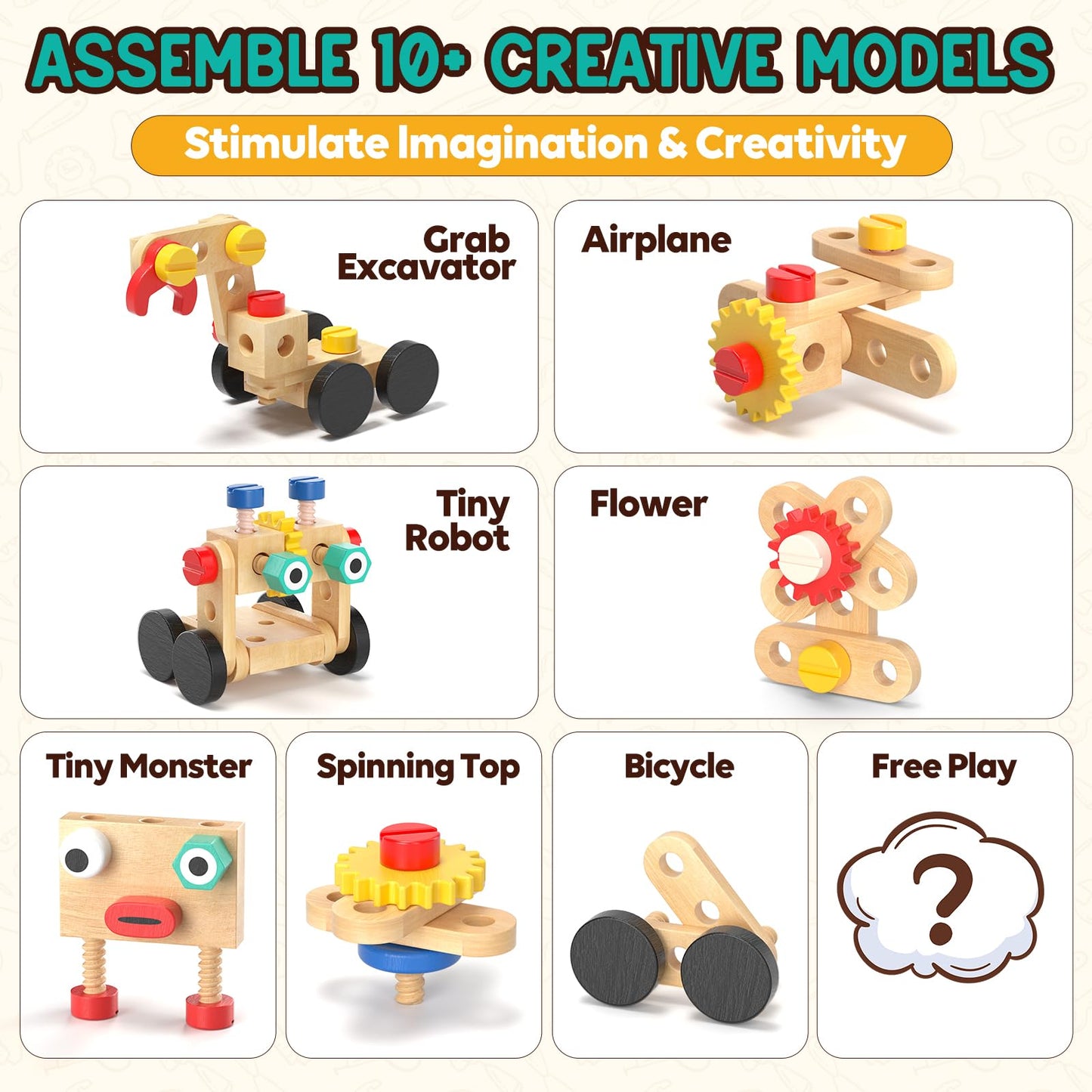 Lehoo Castle Kids Tool Set — Wooden Tool Bench & Robot STEM Toys for Ages 3-5