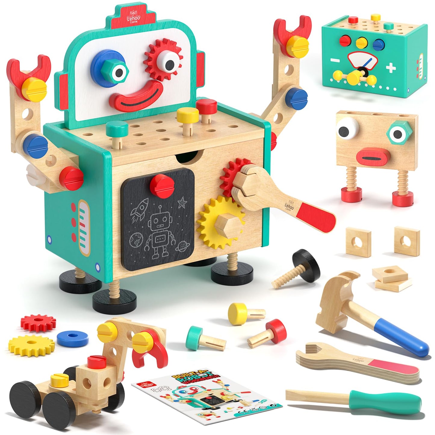 Lehoo Castle Kids Tool Set — Wooden Tool Bench & Robot STEM Toys for Ages 3-5