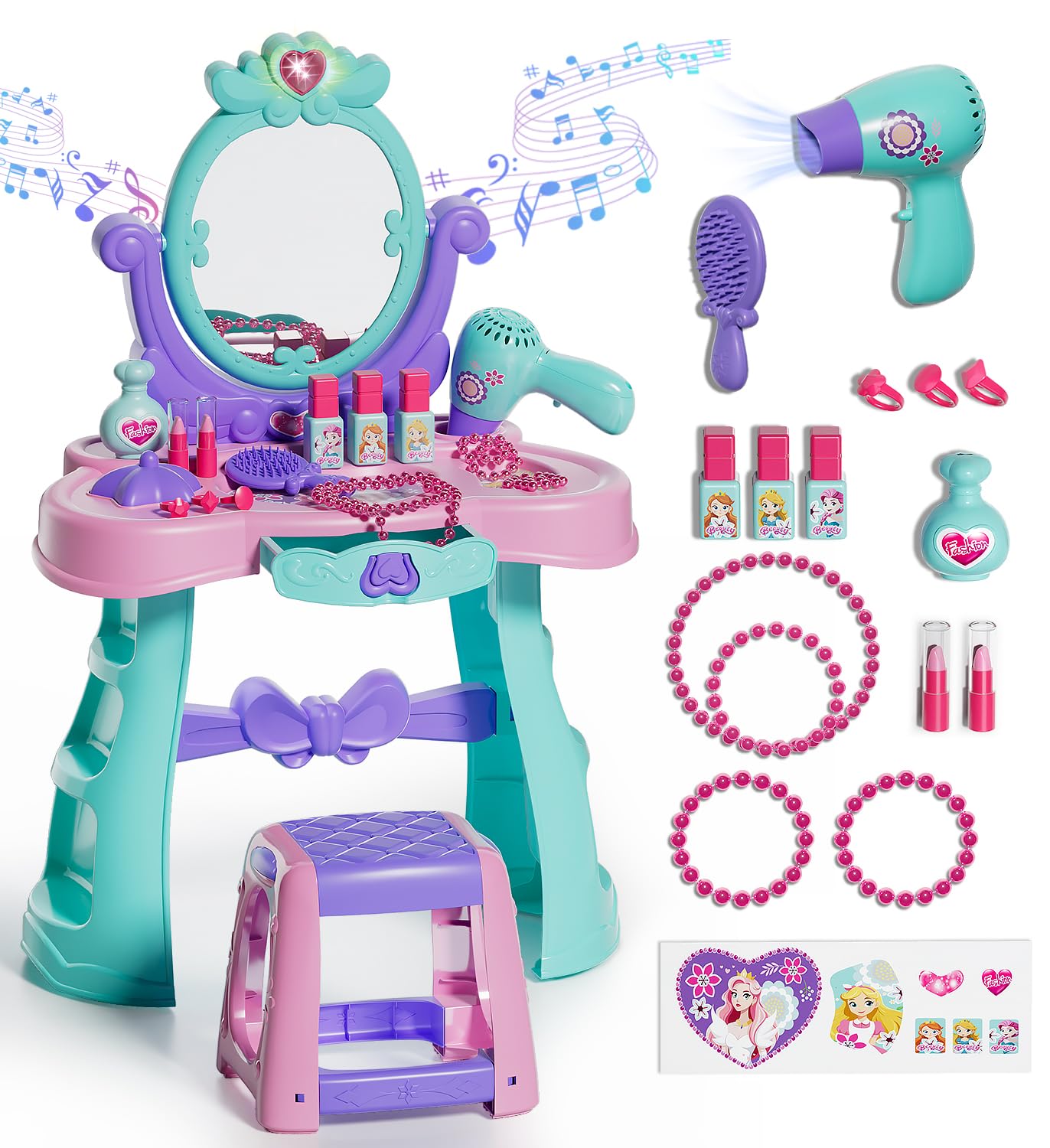 Lehoo Castle Kids Vanity Table & Chair Set — Mirror, Lights & Music for Dress-Up Play