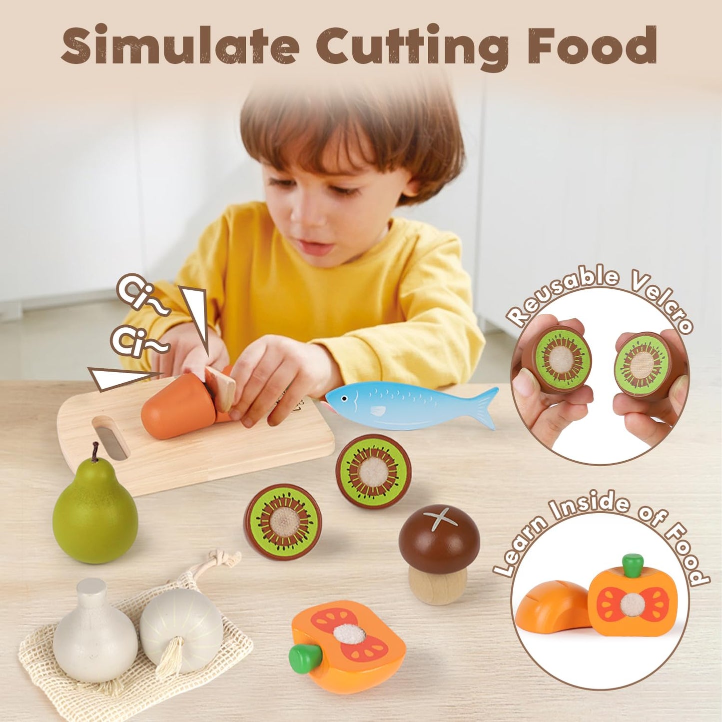 Lehoo Castle Wooden Play Food Sets – Safe, Educational Pretend Kitchen Toys for Kids 3+