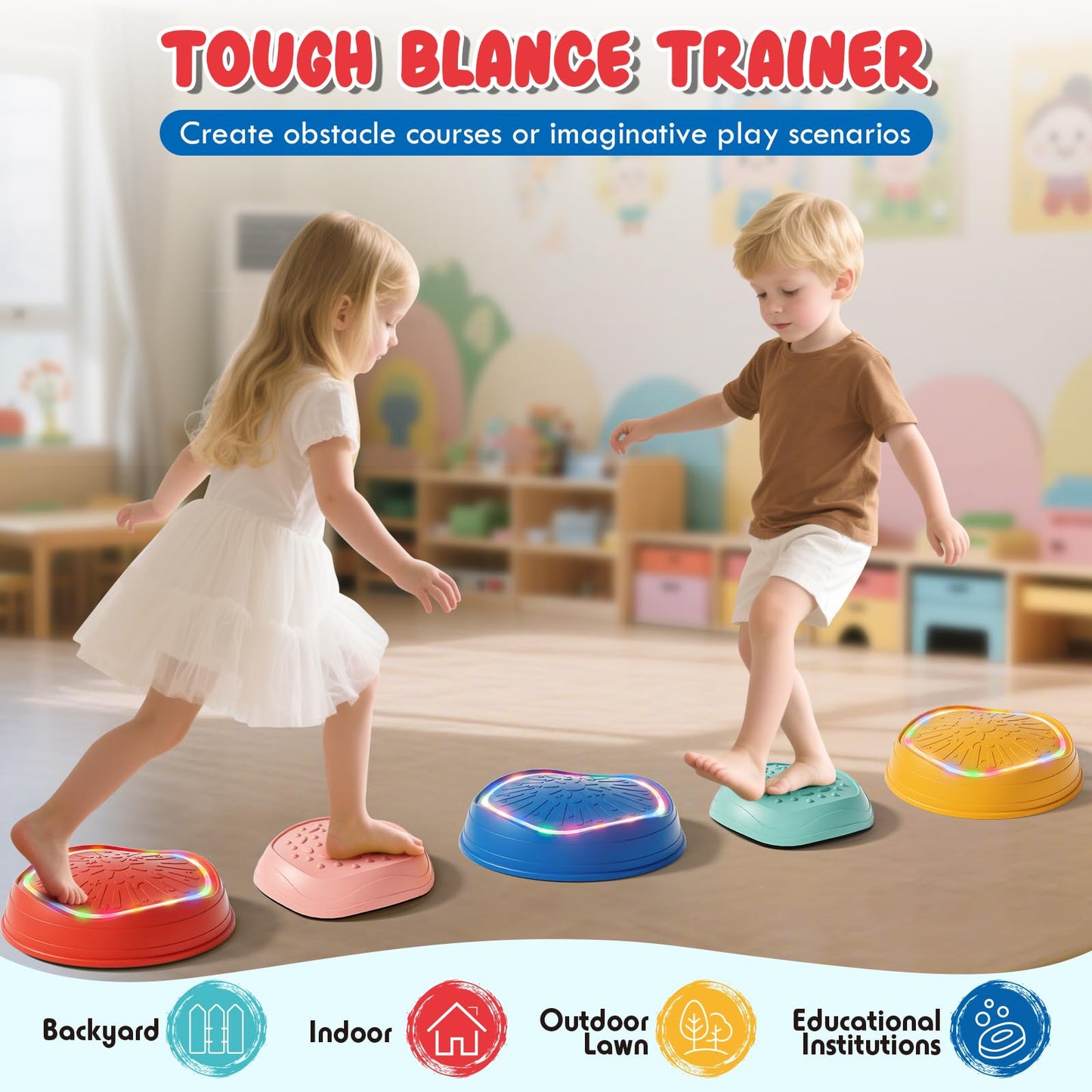 Lehoo Castle Light Up Musical Stepping Stones for Kids – Non-Slip Indoor/Outdoor Sensory Toys (Up to 200 lbs)