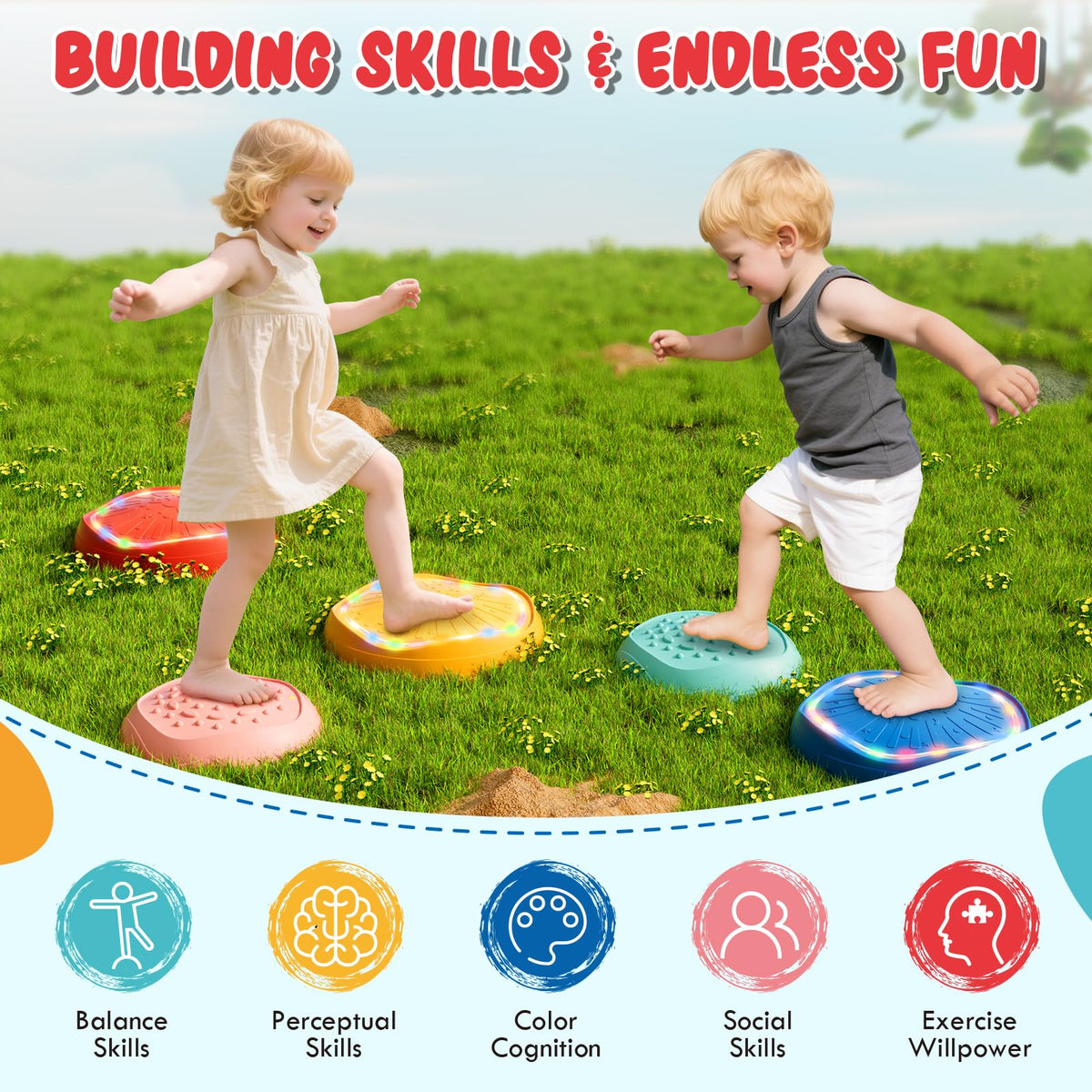 Lehoo Castle Light Up Musical Stepping Stones for Kids – Non-Slip Indoor/Outdoor Sensory Toys (Up to 200 lbs)