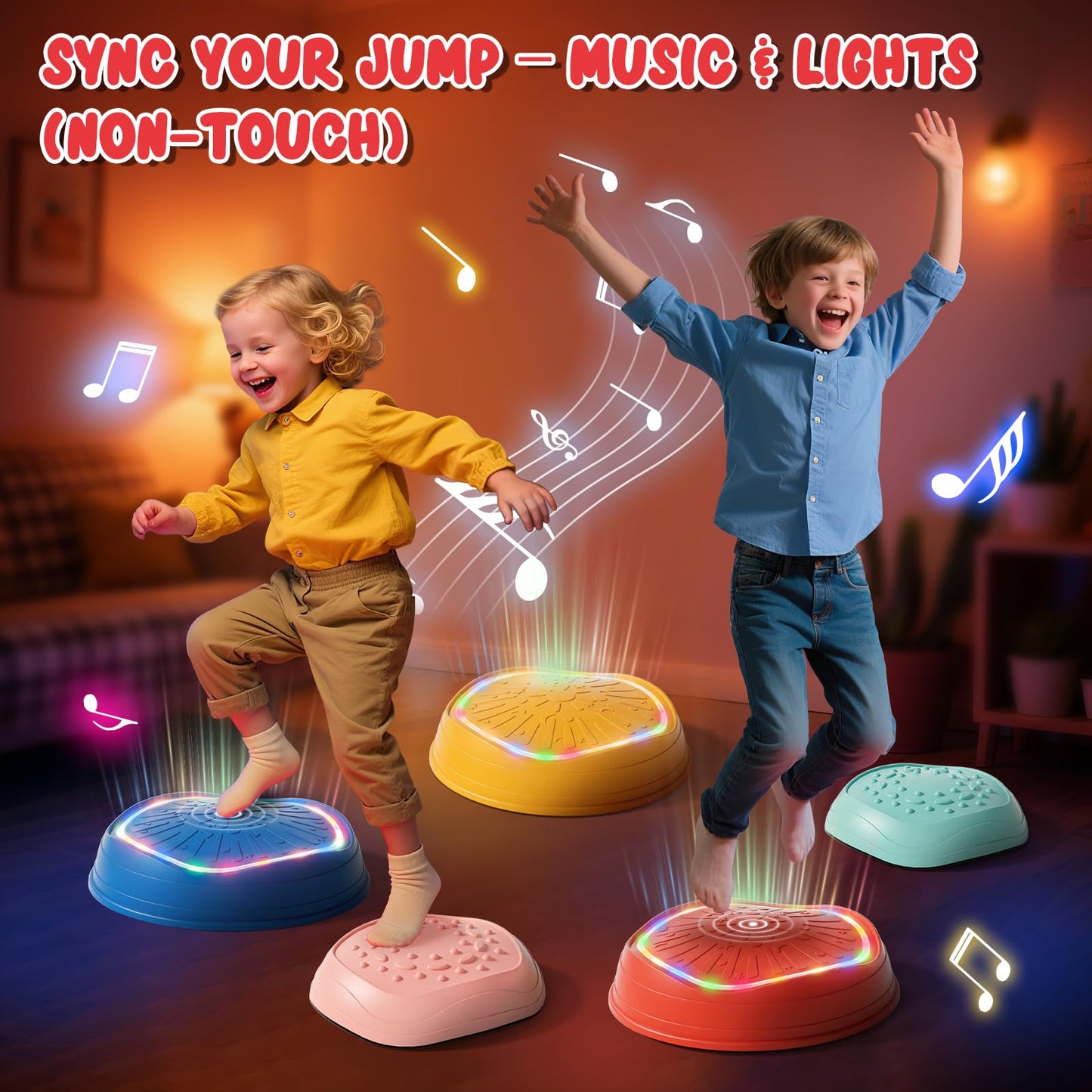 Lehoo Castle Light Up Musical Stepping Stones for Kids – Non-Slip Indoor/Outdoor Sensory Toys (Up to 200 lbs)