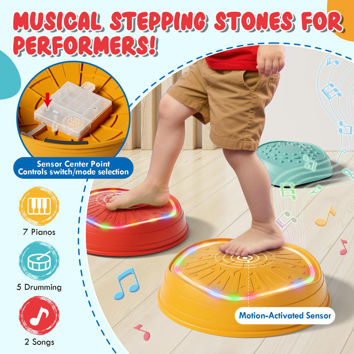 Lehoo Castle Light Up Musical Stepping Stones for Kids – Non-Slip Indoor/Outdoor Sensory Toys (Up to 200 lbs)