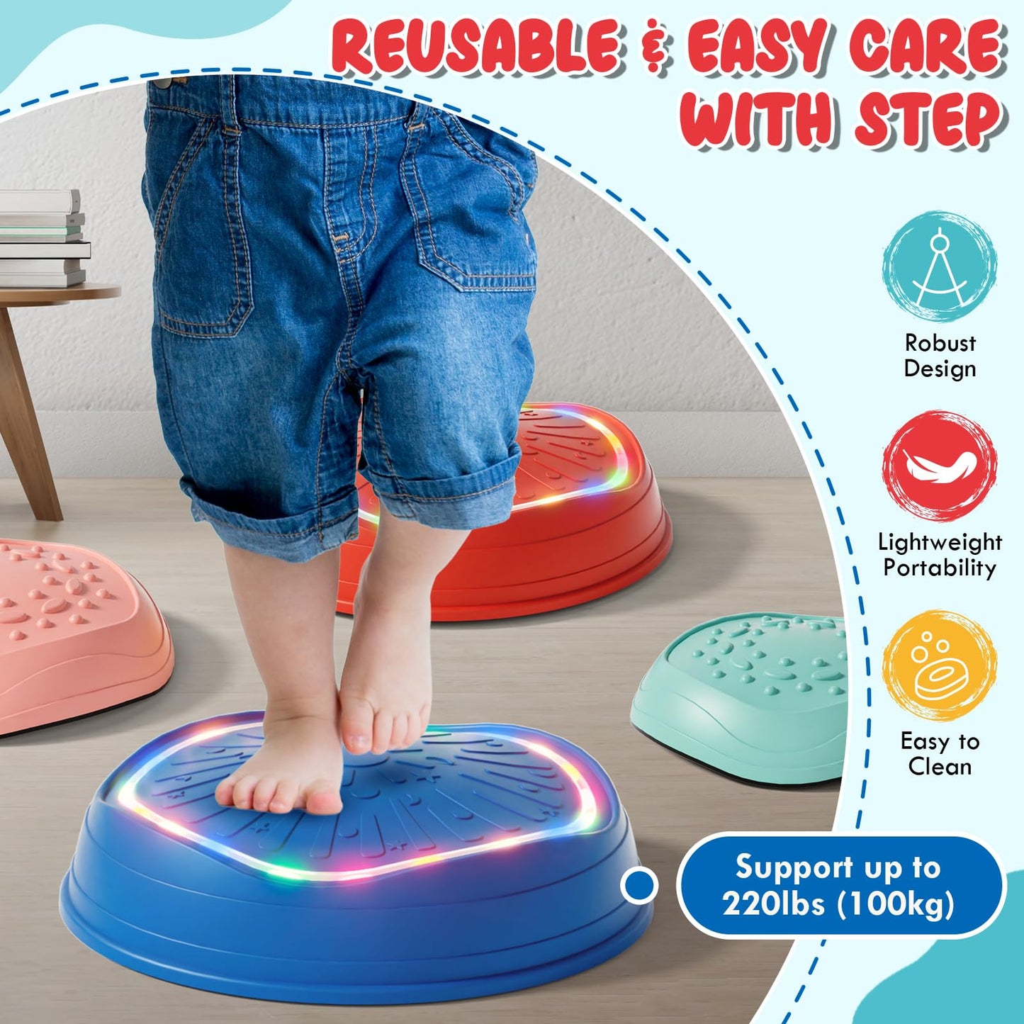 Lehoo Castle Light Up Musical Stepping Stones for Kids – Non-Slip Indoor/Outdoor Sensory Toys (Up to 200 lbs)