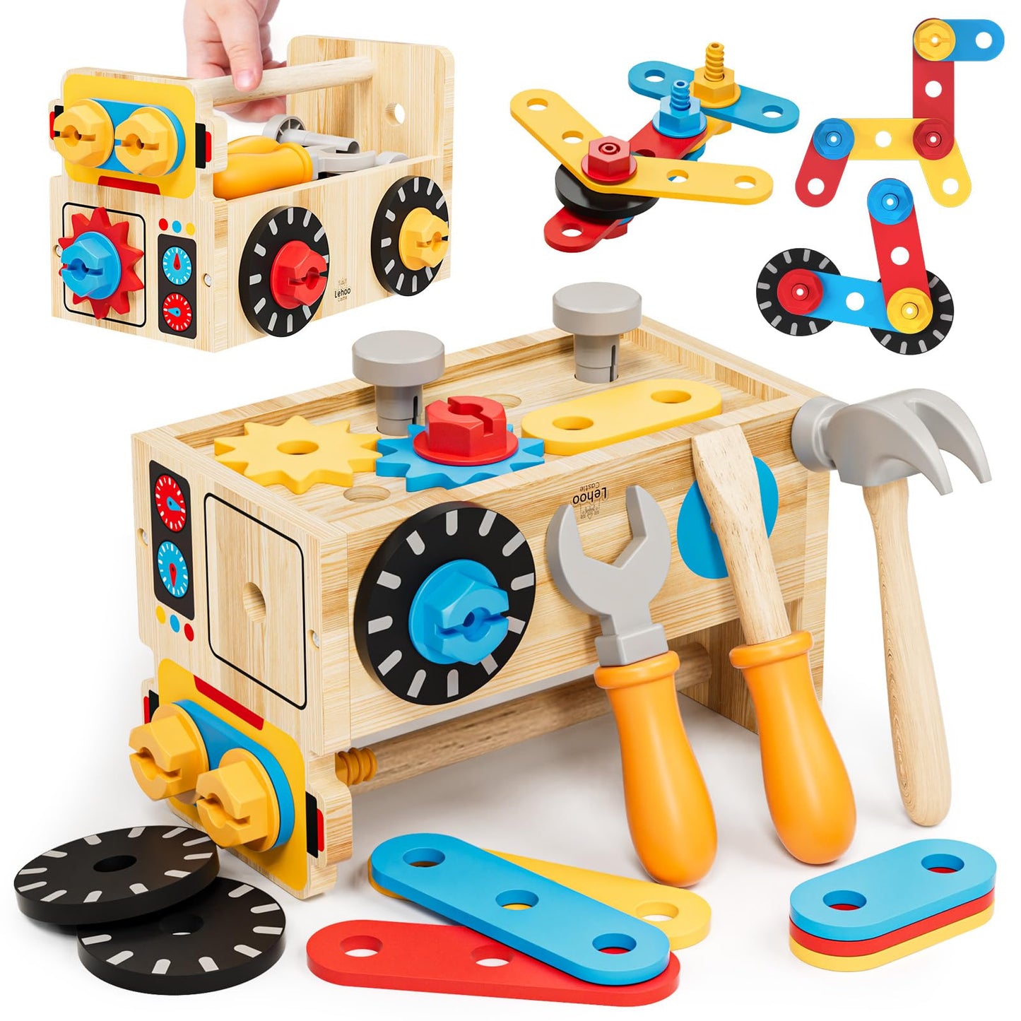 Lehoo Castle Montessori Kids Tool Set – Wooden Toddler Tool Bench for Ages 2-4 | STEM Pretend Play