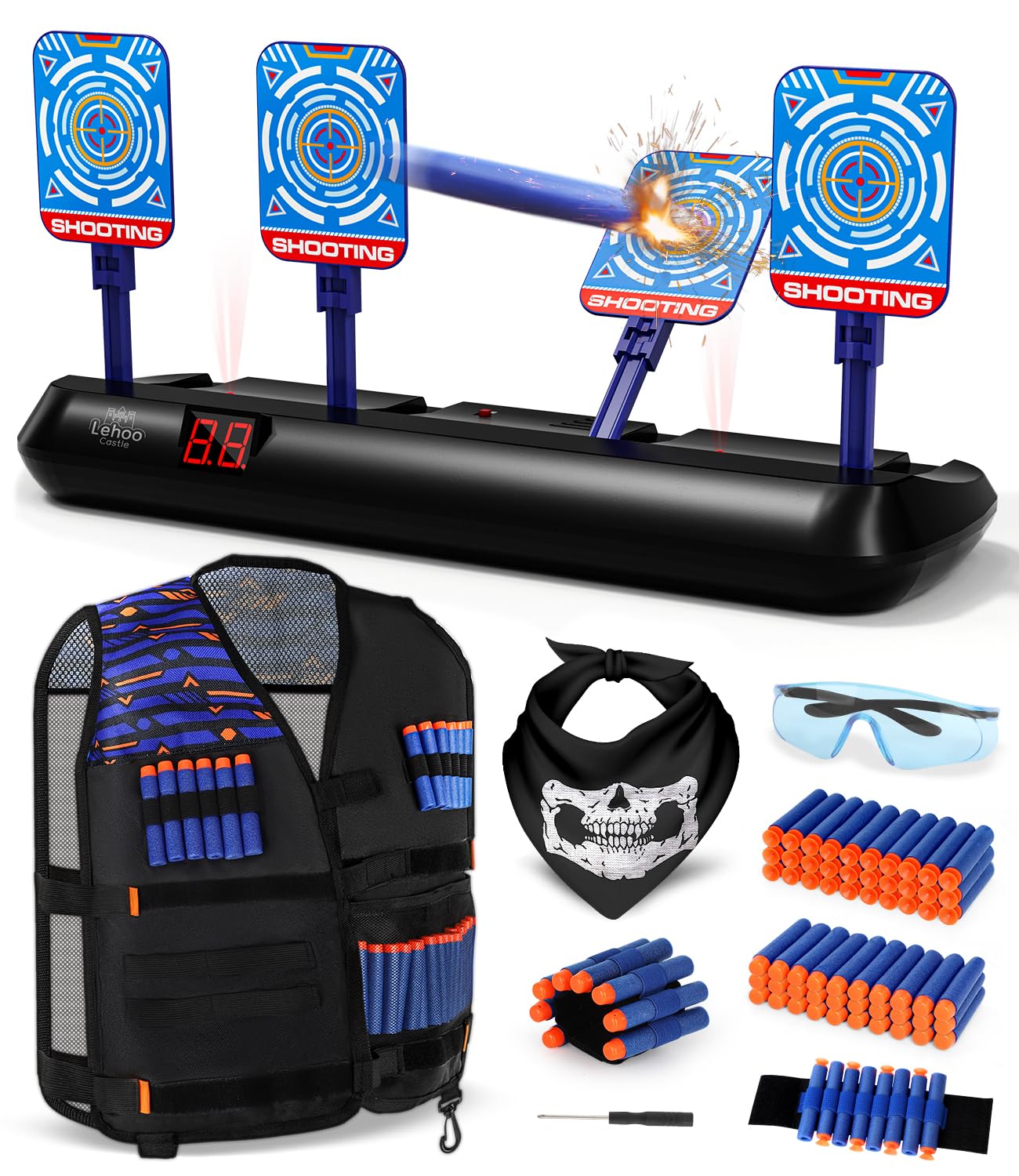 Lehoo Castle Nerf Target Set with Vest – Interactive Practice for Kids 3–13