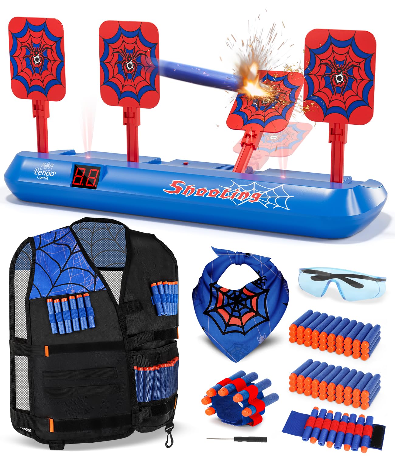 Lehoo Castle Nerf Target – Auto-Reset Shooting Game with Vest & 60 Darts