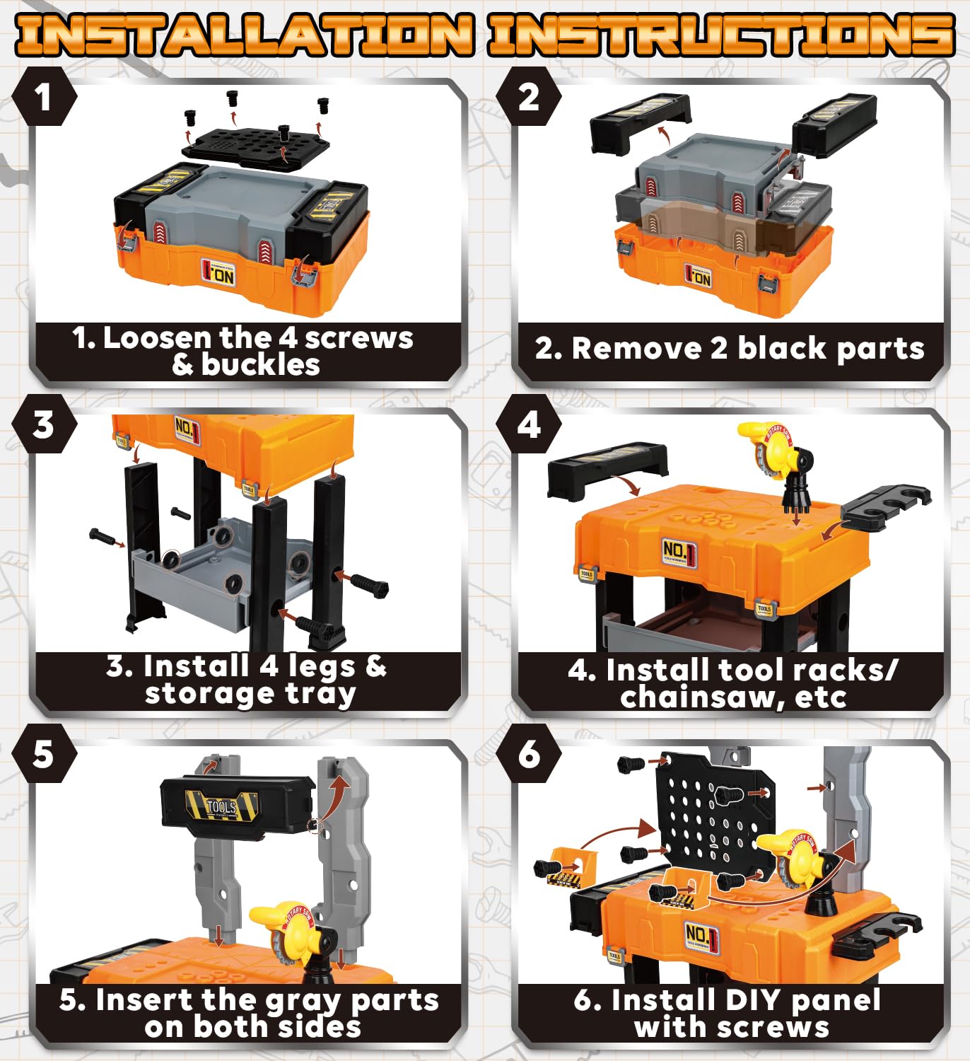 Lehoo Castle Kids Tool Bench with Electric Drill & Construction Vehicles — 2-in-1 Workbench & Toolbox for Ages 3–5