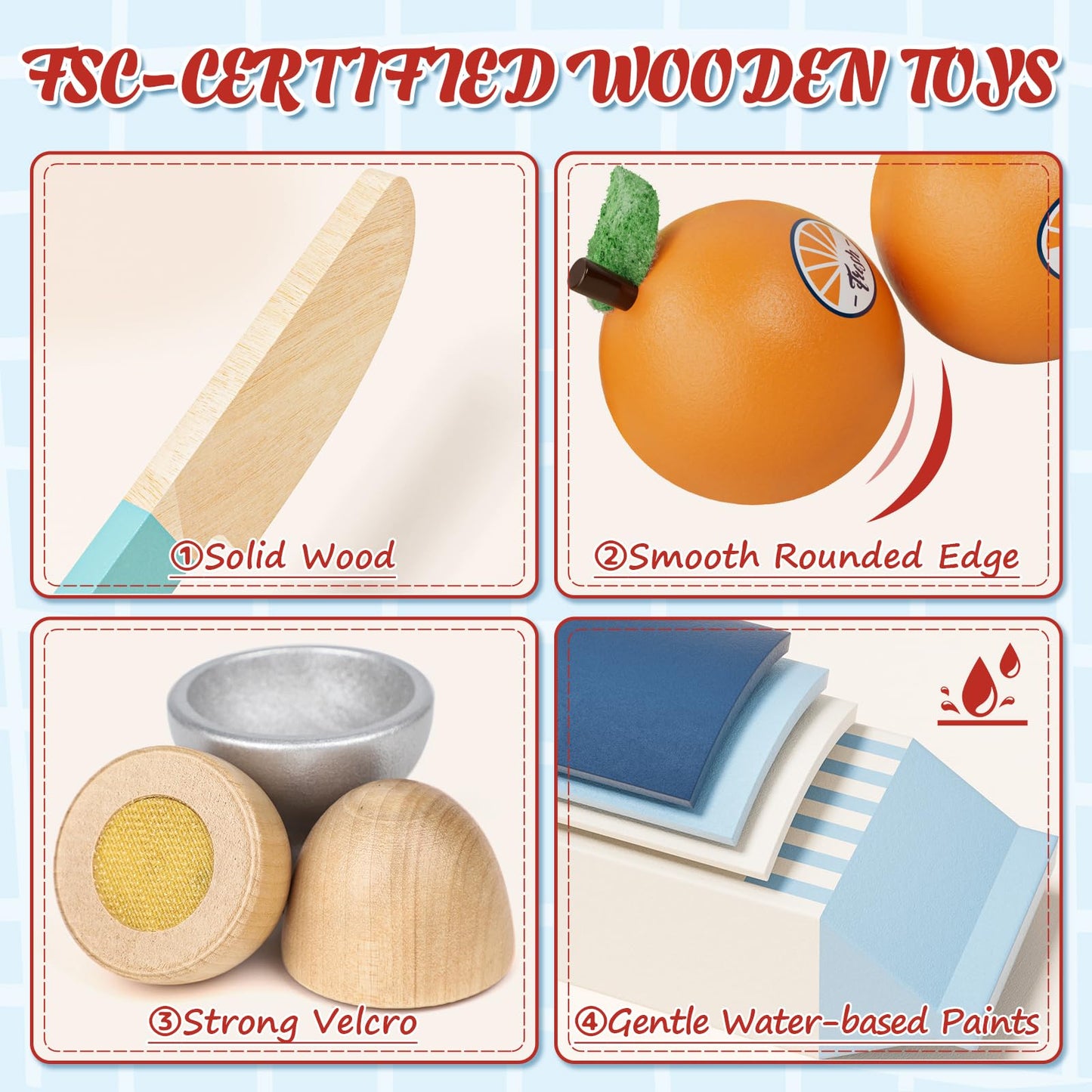 Lehoo Castle Wooden Play Food Set – Montessori Cutting Toys for Kids 3-5, with Storage Bag
