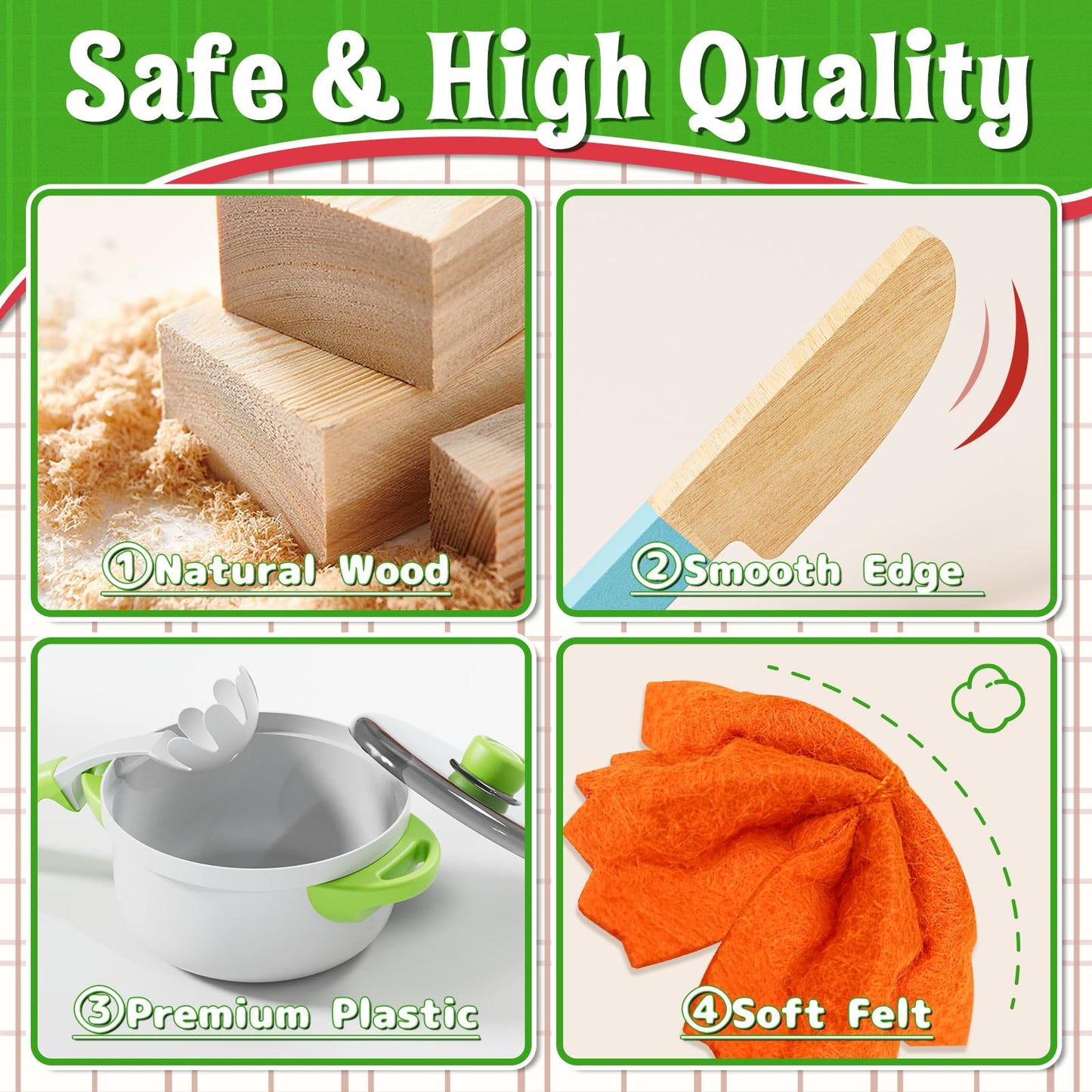 Lehoo Castle Wooden Play Food Sets – Pizza Toy with Pot & Pan for Kids