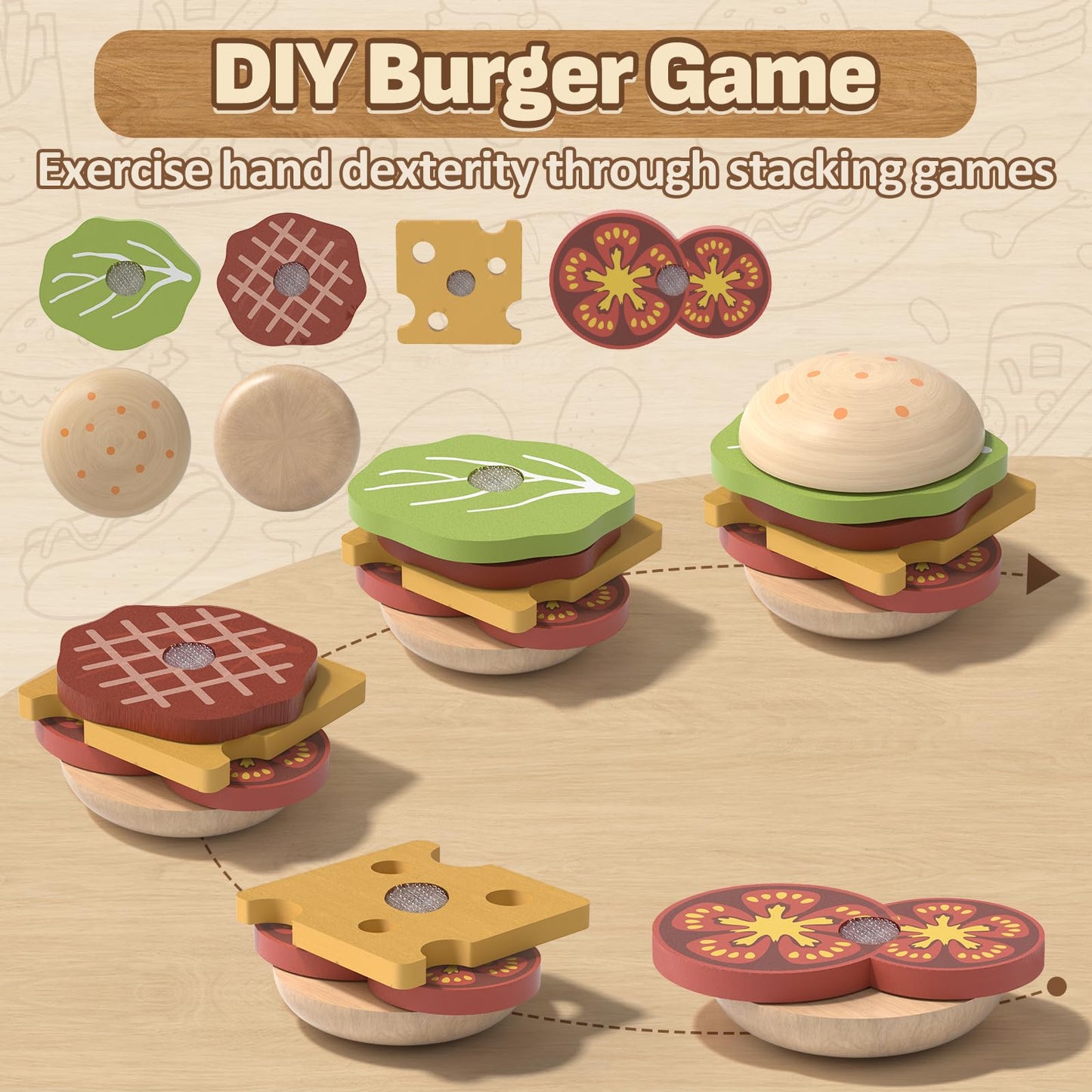 Lehoo Castle Play Food Sets for Kids – Wooden Picnic Toy Food & Cutting Fruit