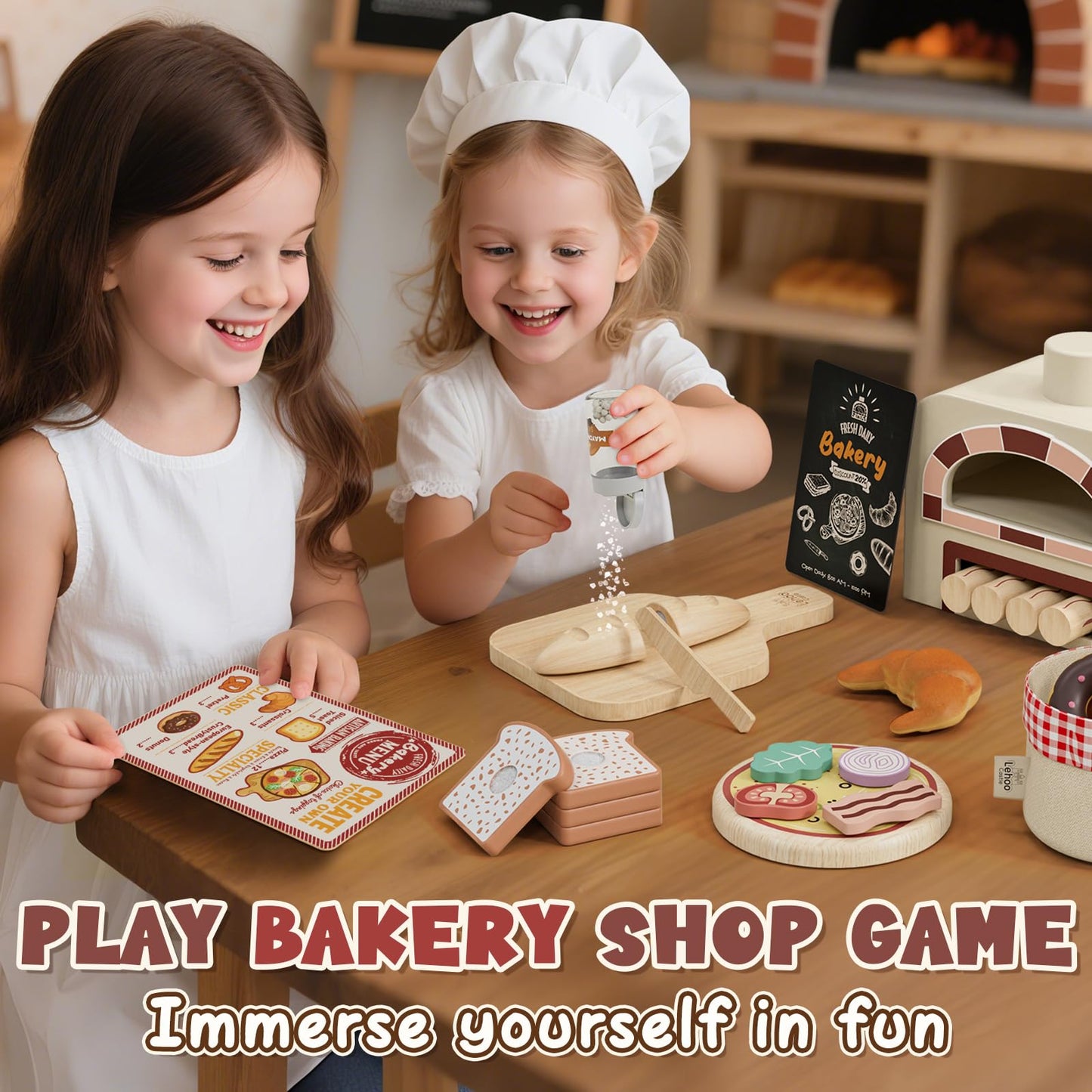 Lehoo Castle Wooden Pizza Oven Playset – Pretend Kitchen Toys for 3-5 Year Olds