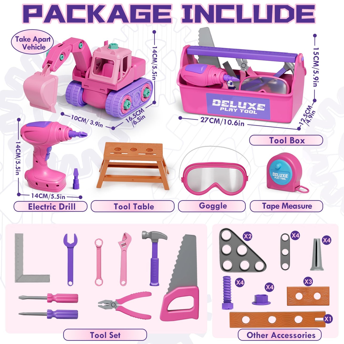Lehoo Castle Kids Tool Set with Electric Drill & Tool Box - Pink