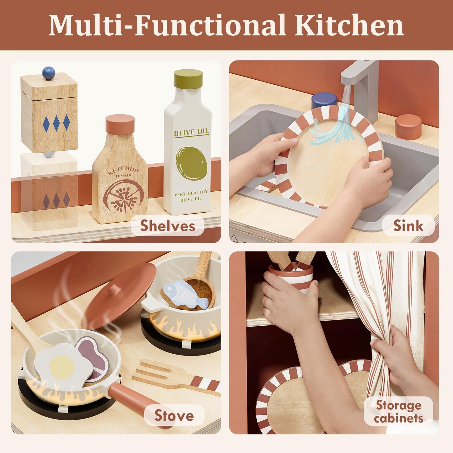 Lehoo Castle Kids Play Kitchen for Toddlers – Wooden Small Kitchen with Accessories
