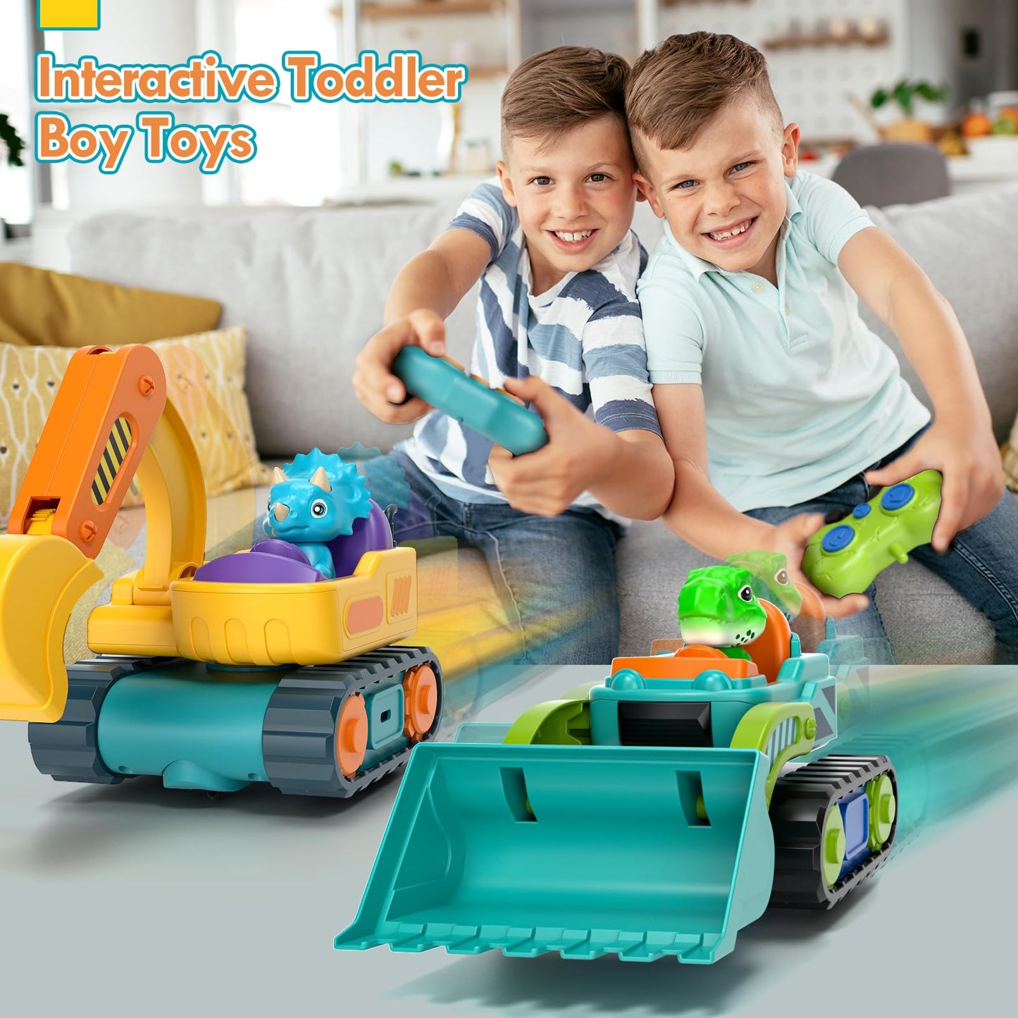 Lehoo Castle Construction Toys – 2-Pack RC Cars for Toddlers 1-3 (Excavator & Bulldozer)