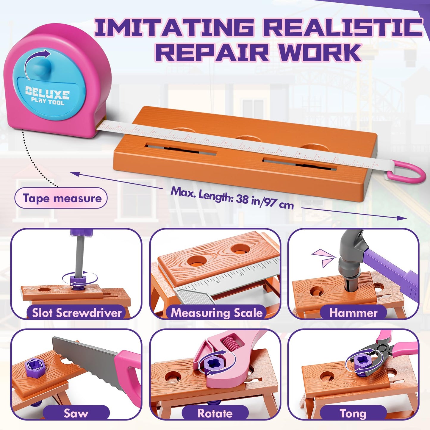 Lehoo Castle Kids Tool Set with Electric Drill & Tool Box - Pink