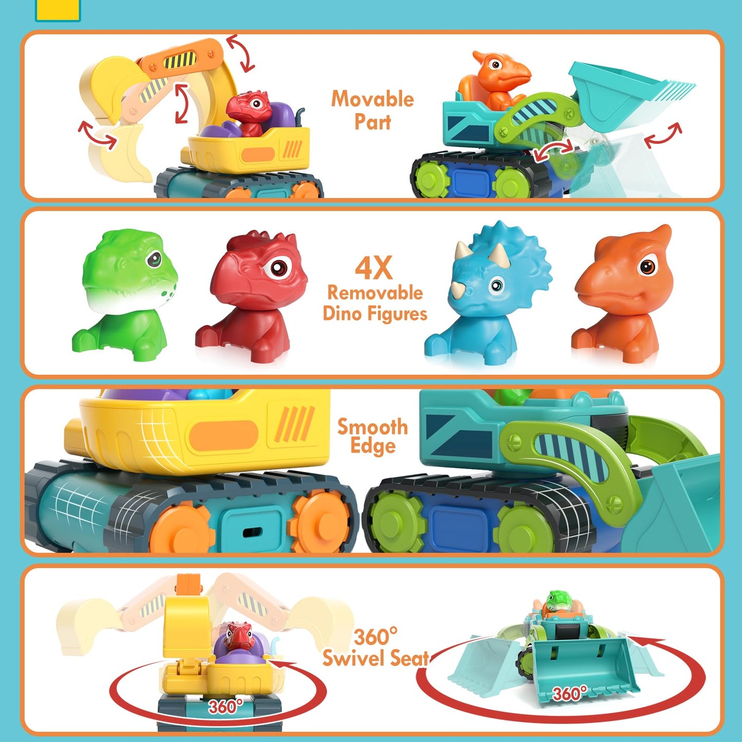 Lehoo Castle Construction Toys – 2-Pack RC Cars for Toddlers 1-3 (Excavator & Bulldozer)