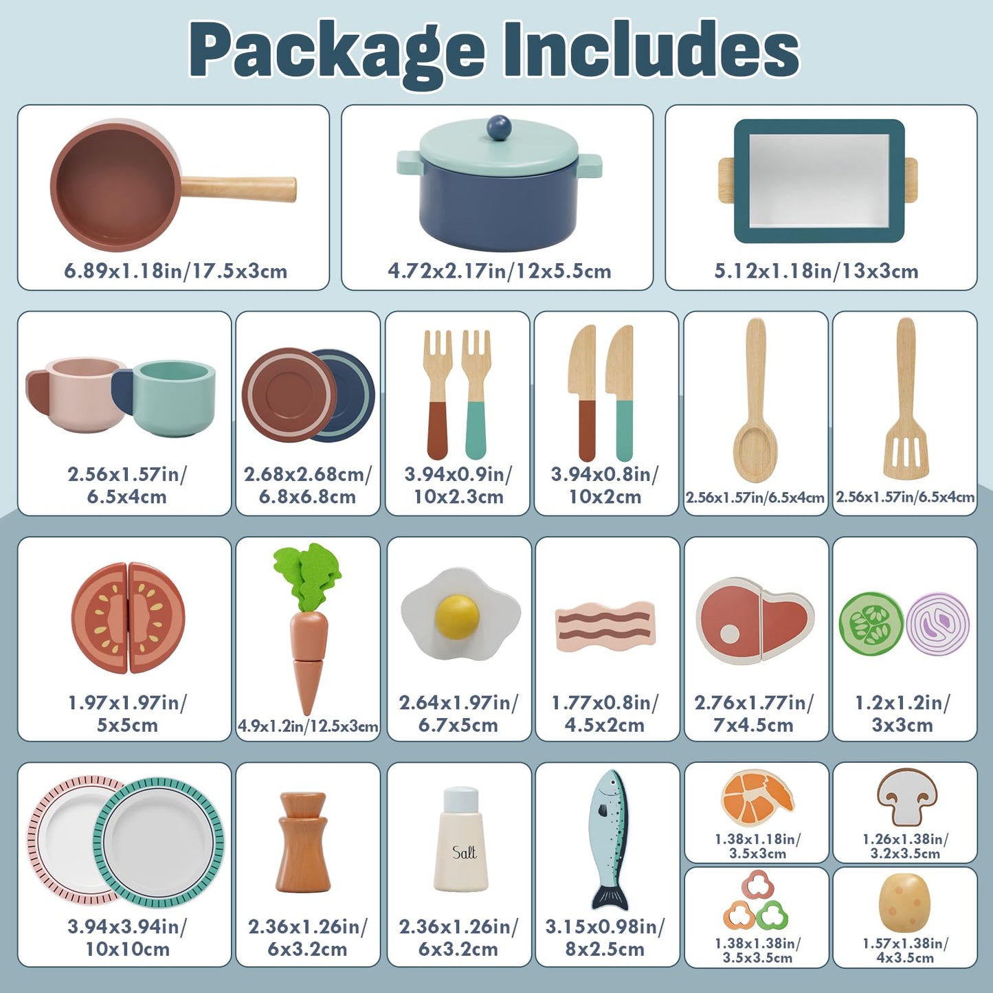 Lehoo Castle Wooden Play Kitchen Accessories – Pots, Pans & Cuttable Food Sets for Toddlers