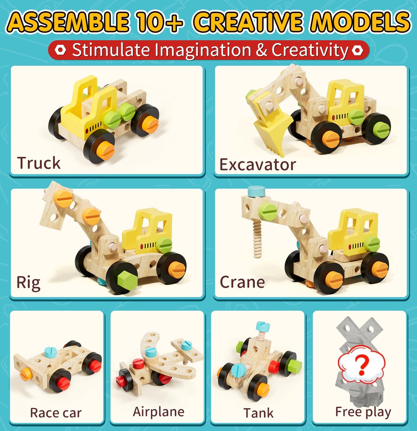 Lehoo Castle Kids Tool Set with Toolbox – Wooden Construction Toys for 3-5 Year Olds