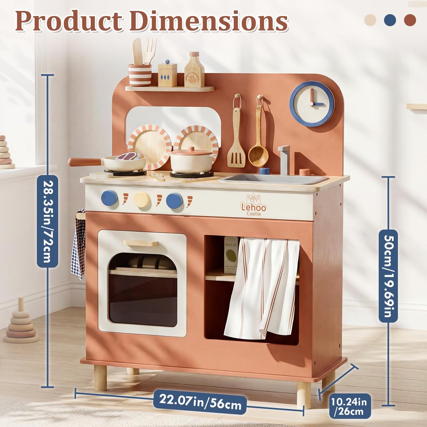Lehoo Castle Kids Play Kitchen for Toddlers – Wooden Small Kitchen with Accessories
