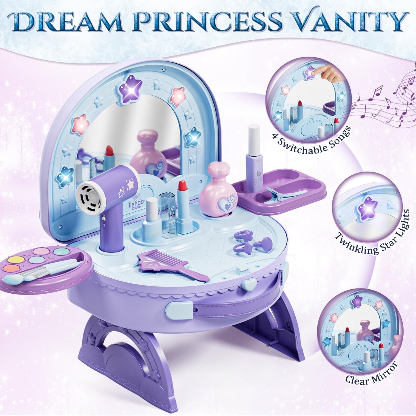 Lehoo Castle Toddler Vanity with Makeup Set – Portable Princess Vanity for 3–5 Year Old Girls
