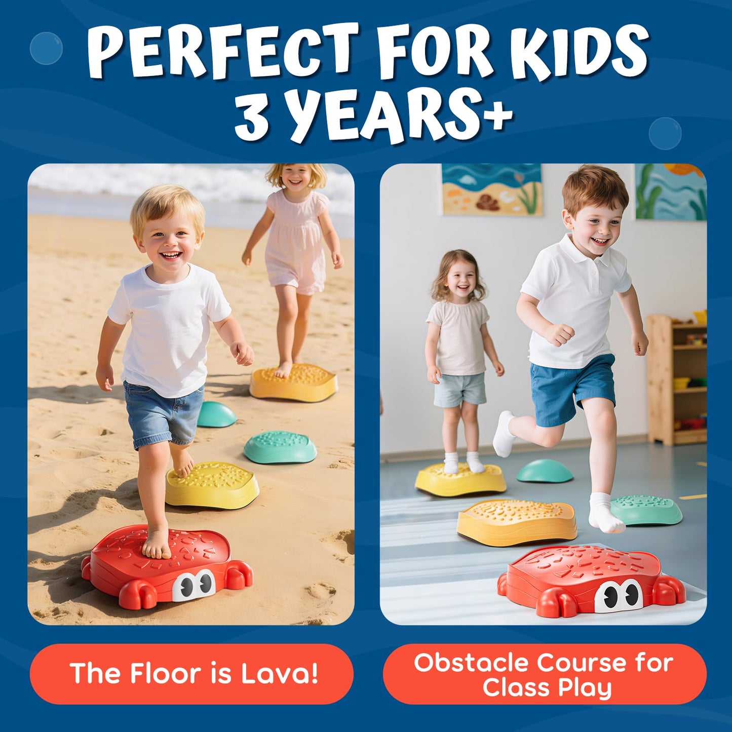 Lehoo Castle Stepping Stones for Kids – Non-Slip Balance Stones, Crab Shape Sensory Play Set (Ages 18 Months+)