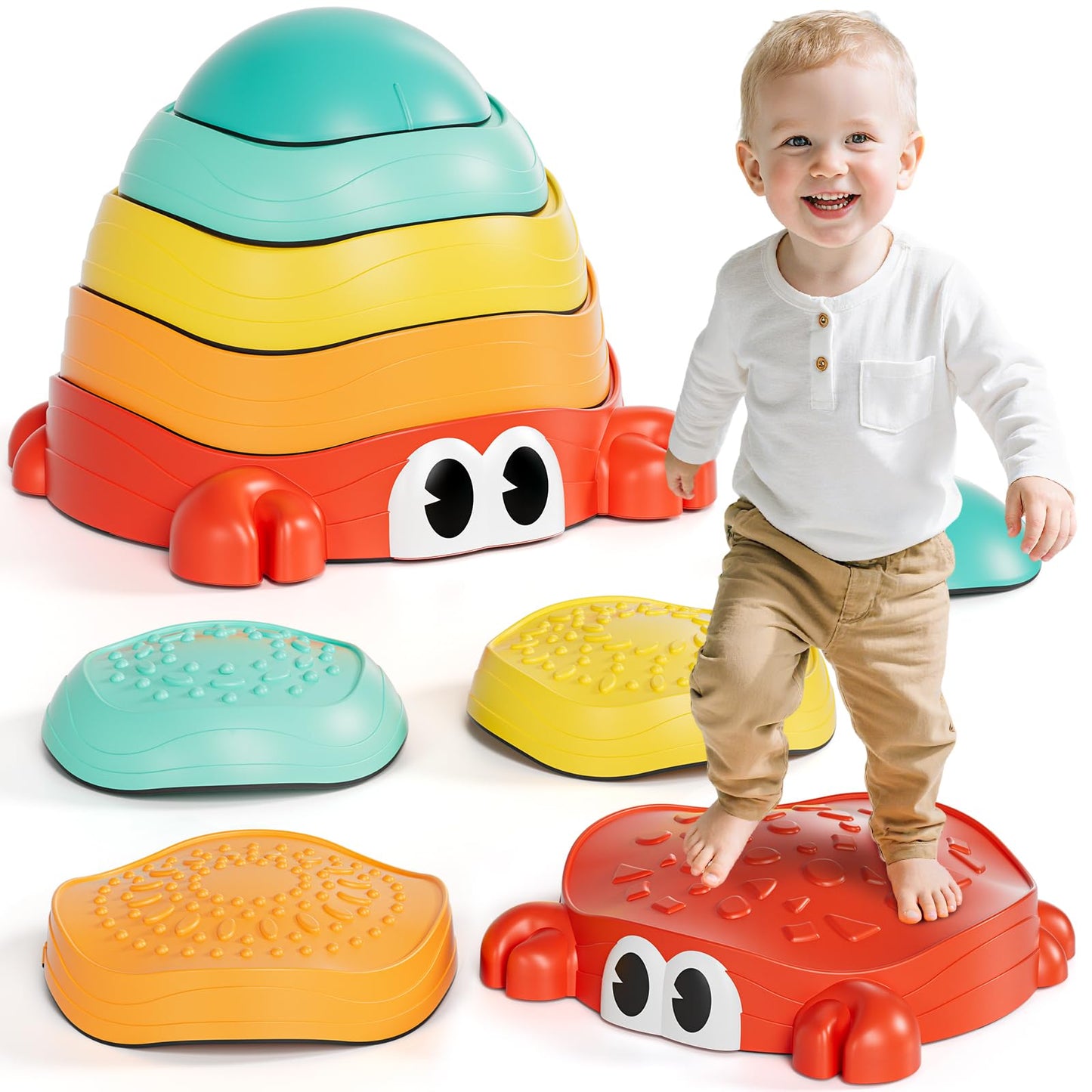 Lehoo Castle Stepping Stones for Kids – Non-Slip Balance Stones, Crab Shape Sensory Play Set (Ages 18 Months+)