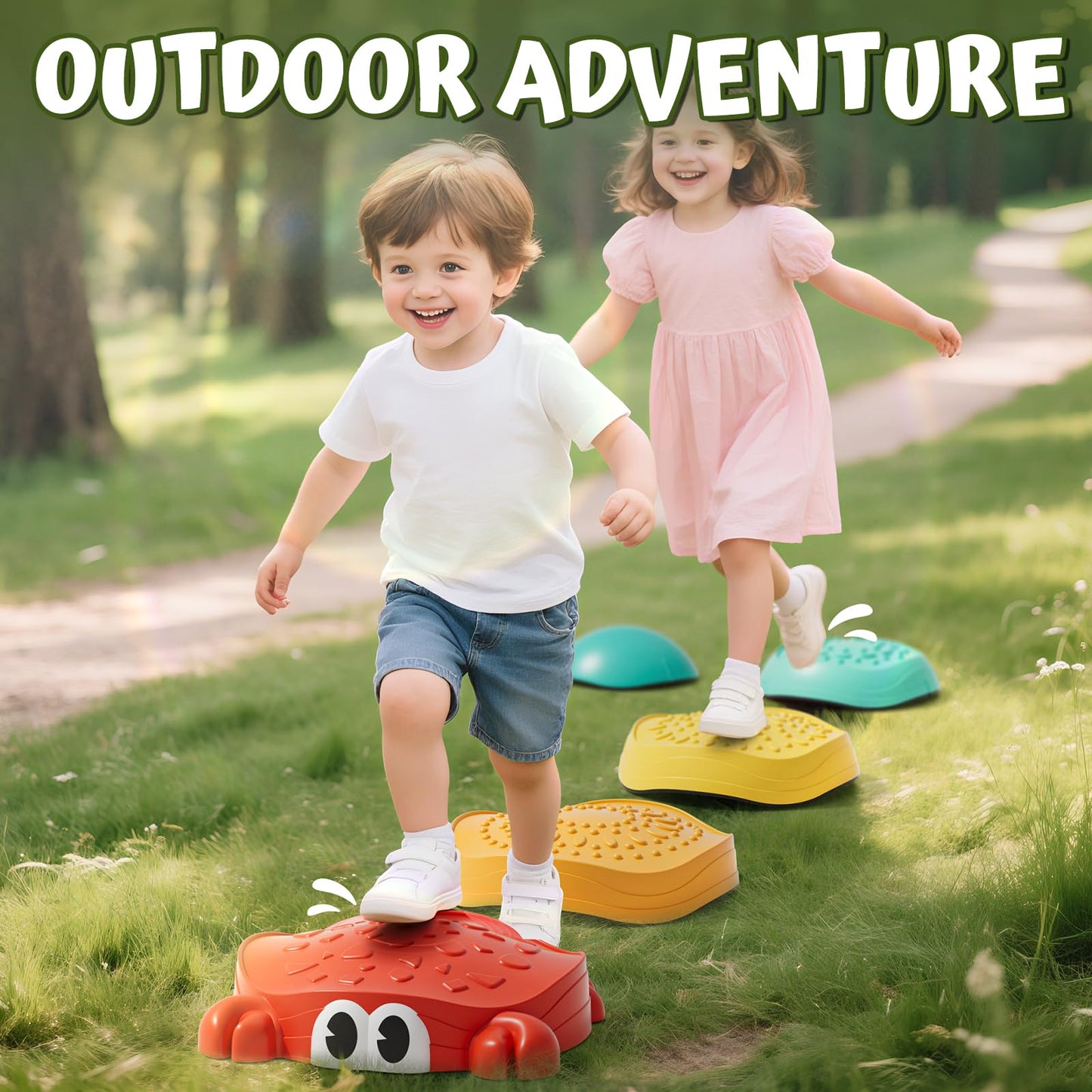 Lehoo Castle Stepping Stones for Kids – Non-Slip Balance Stones, Crab Shape Sensory Play Set (Ages 18 Months+)