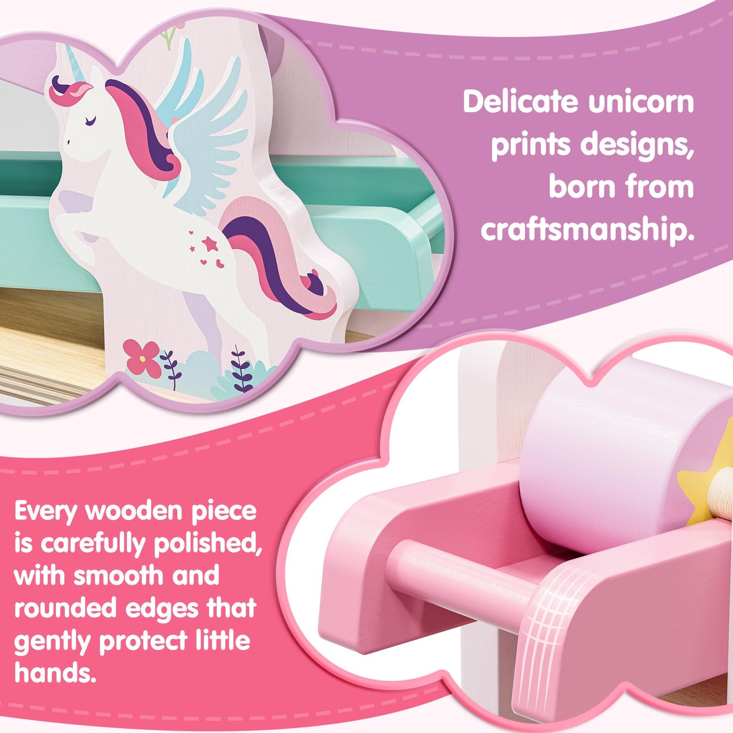 Lehoo Castle Unicorn Wooden Car Ramp Toy – Montessori Race Track for 12-36 Months