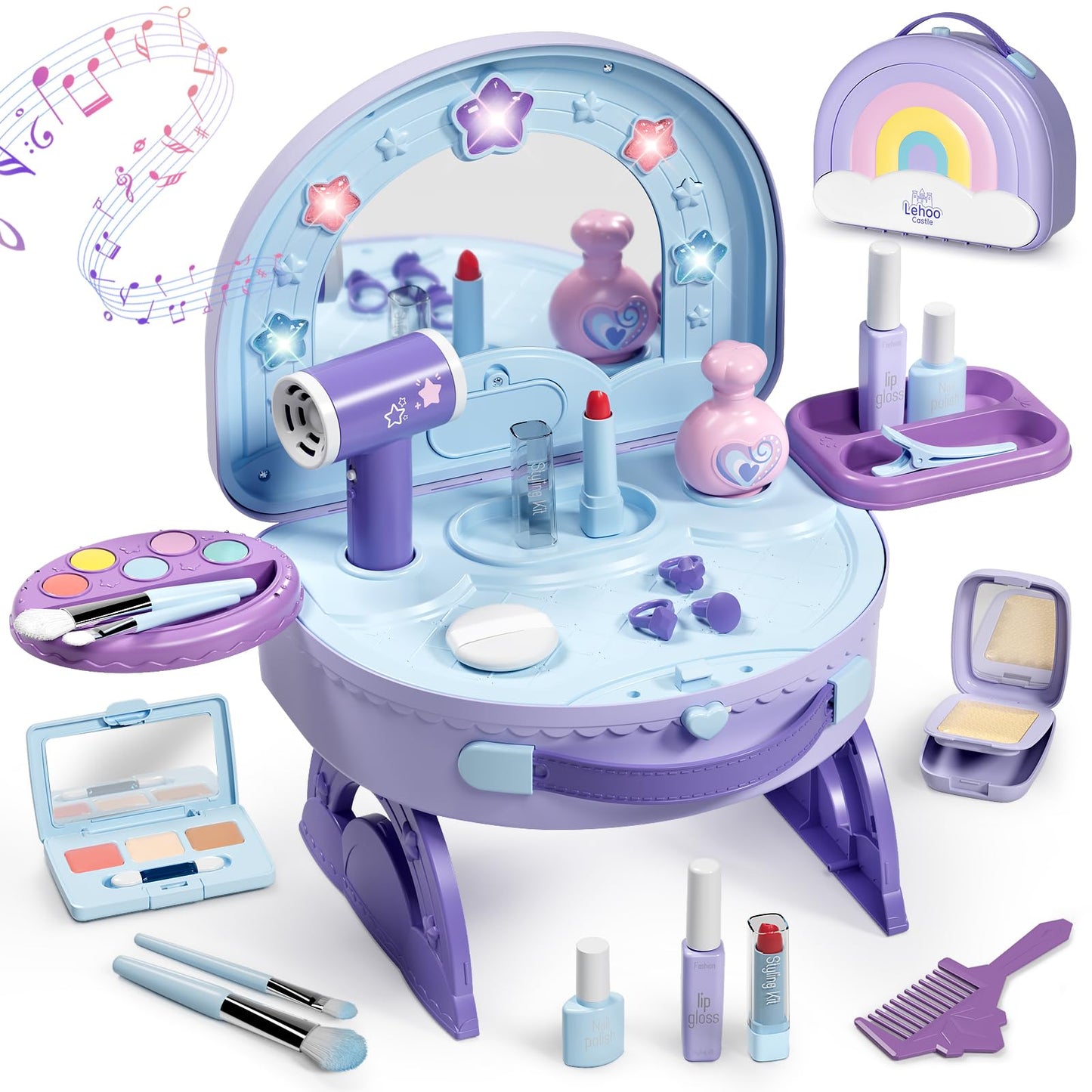 Lehoo Castle Toddler Vanity with Makeup Set – Portable Princess Vanity for 3–5 Year Old Girls