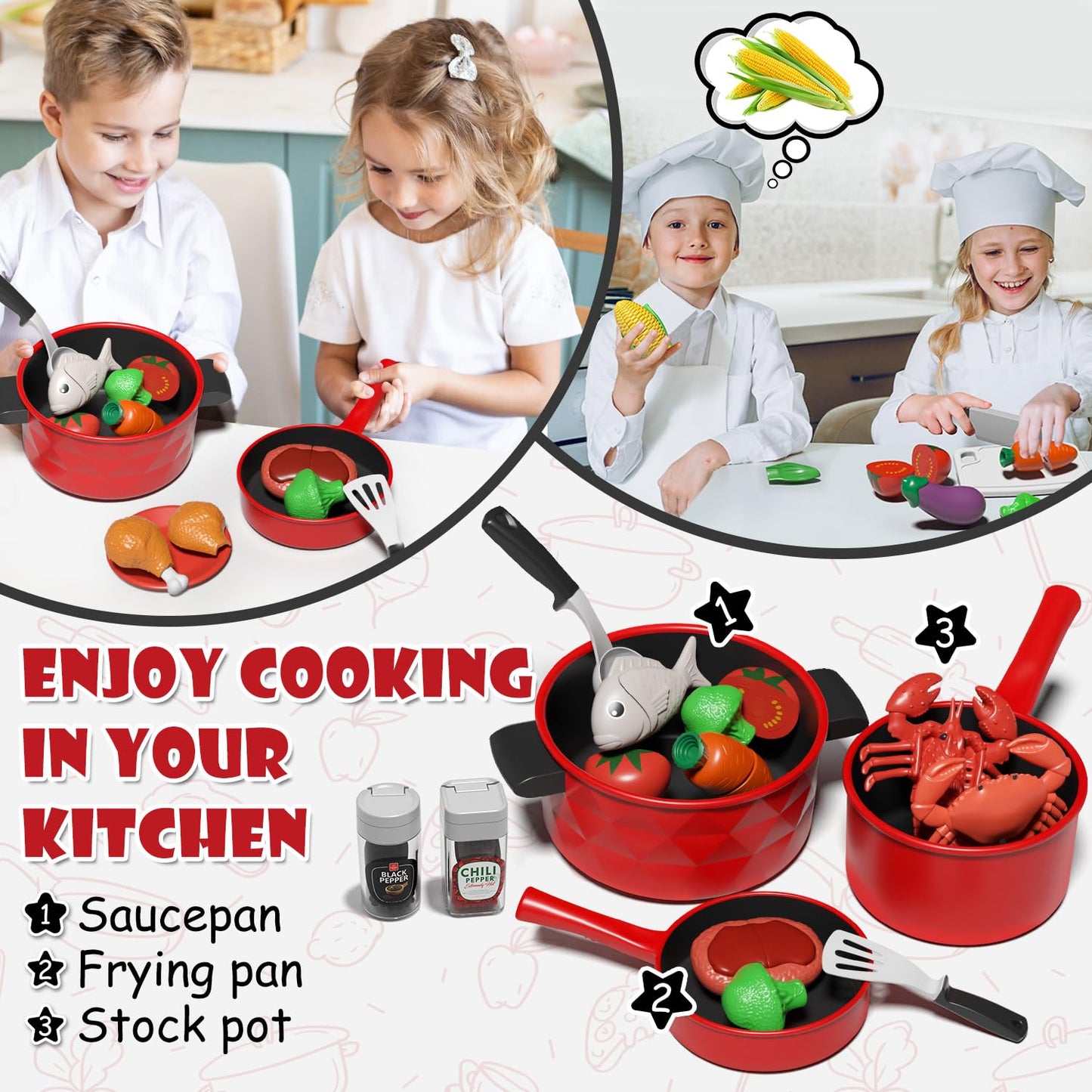 Lehoo Castle Play Kitchen Accessories – Pots & Pans Set for Kids 3+