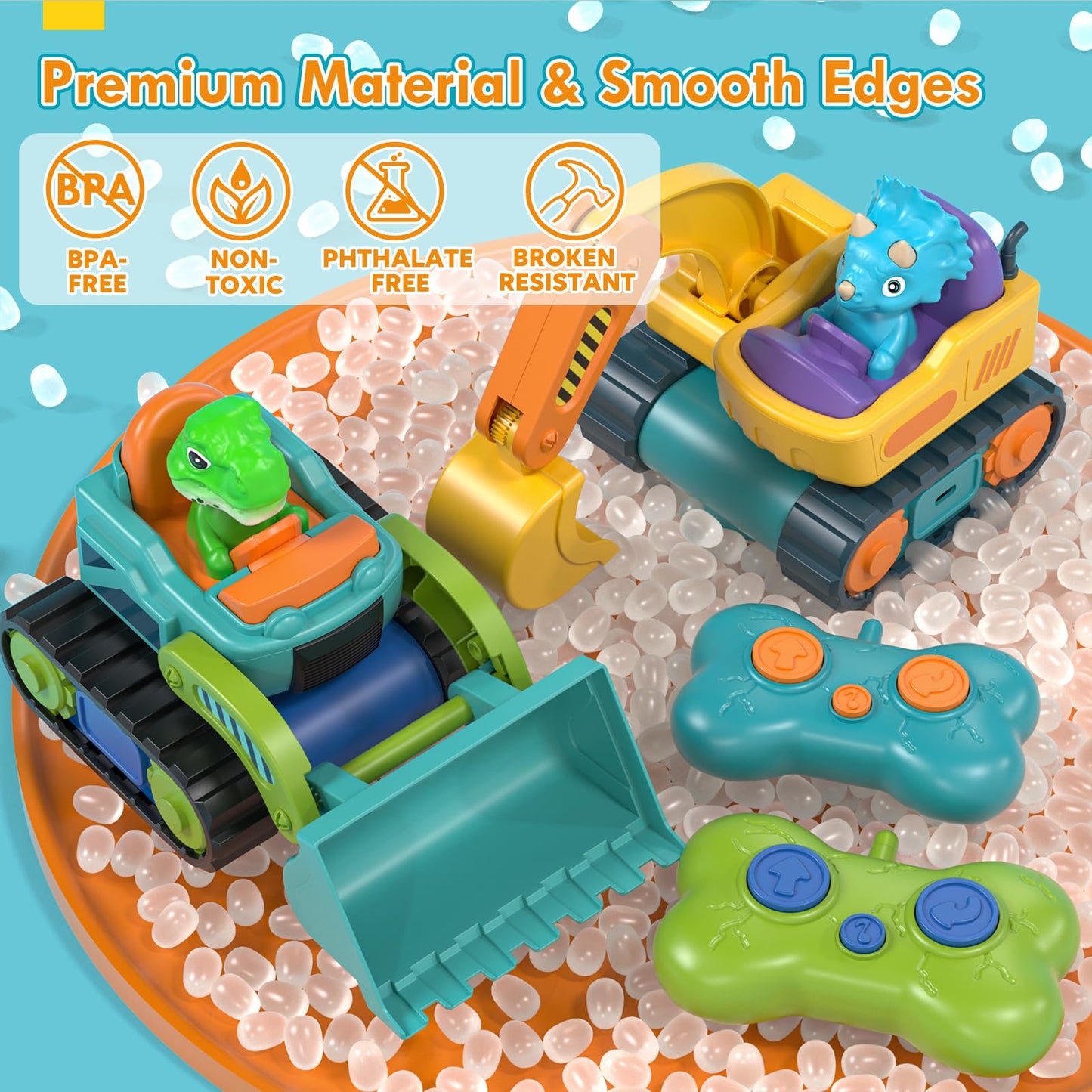 Lehoo Castle Construction Toys – 2-Pack RC Cars for Toddlers 1-3 (Excavator & Bulldozer)